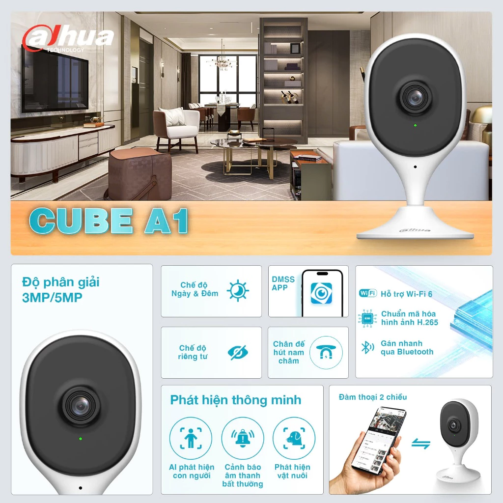 Camera Wi-Fi 3MP DAHUA C3A (Cube 2K)