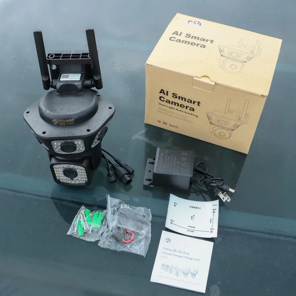 YOOSEE TAM NHÃN F54T-12MP Camera Wi-Fi 3 mắt 3 khung hình, mắt giữa trợ sáng - ngụy trang