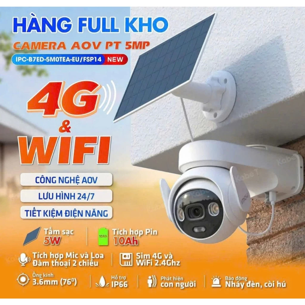 IMOU B7ED lai 4G + Tấm pin năng lượng mặt trời 5W | Pin 10.000 mAh | Kết nối kép: Hỗ trợ 4G & Wifi 6