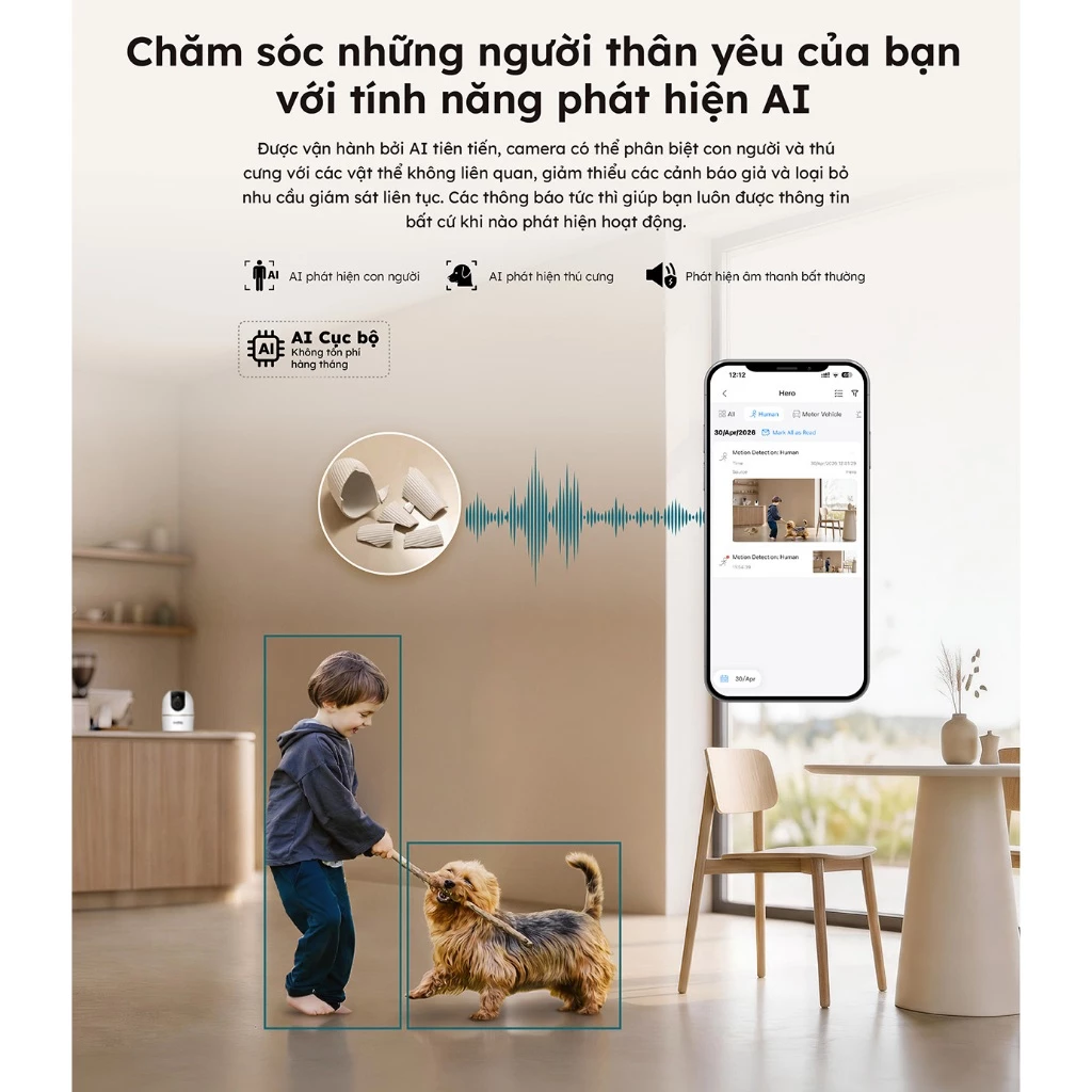 Wifi Dahua H3AS 3MP - Hero A1 | Xoay 360 trong nhà, Đàm thoại 2 chiều ,Theo dõi chuyển động (Tương tự A32 Pro)