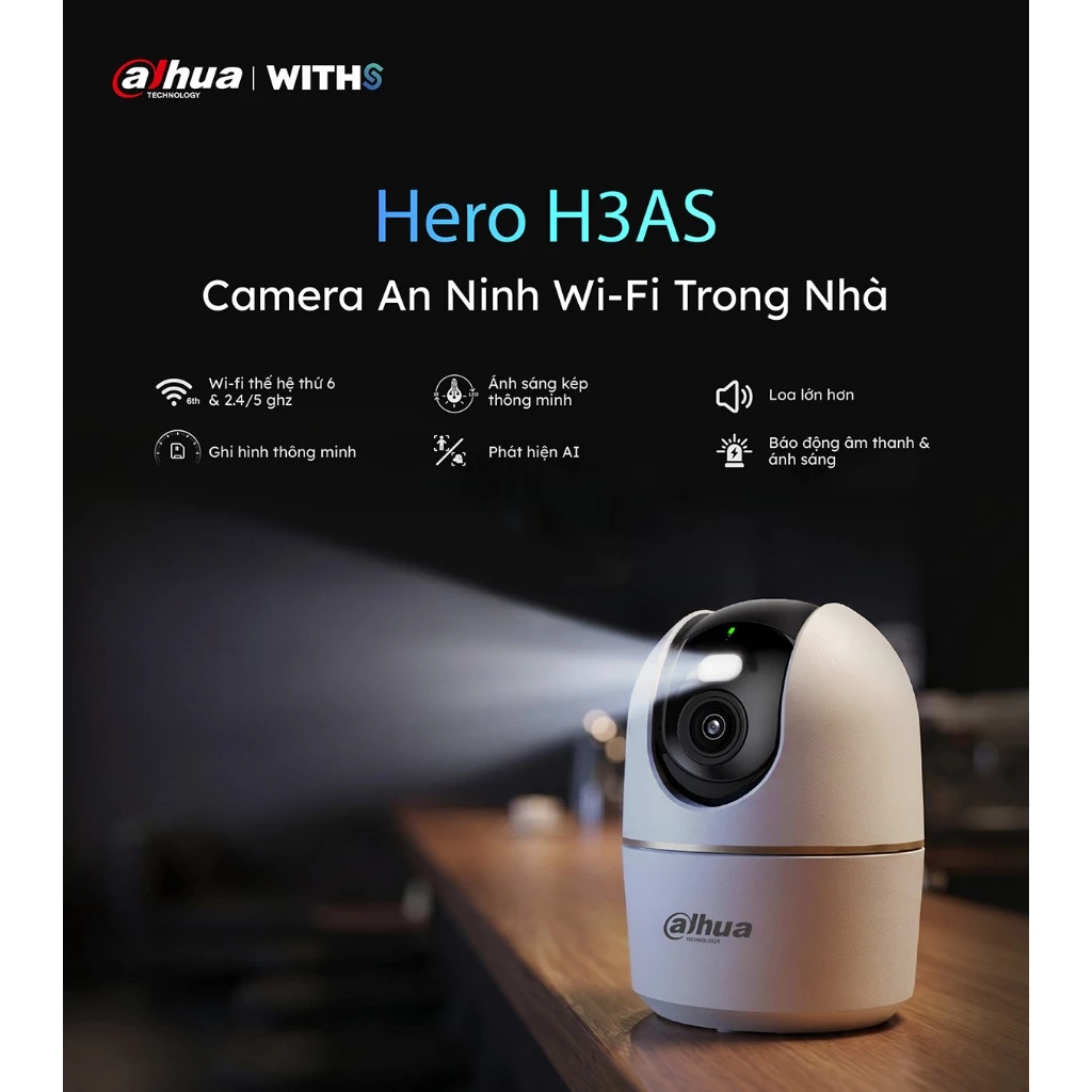 Wifi Dahua H3AS 3MP - Hero A1 | Xoay 360 trong nhà, Đàm thoại 2 chiều ,Theo dõi chuyển động (Tương tự A32 Pro)