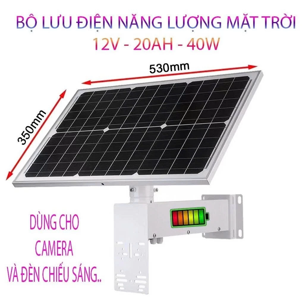 (Kèm cam tặng QUÀ) Tấm Panel Năng lượng mặt trời 12V dành cho tất cả 4G Camera nguồn 12V các hãng như Imou, Ezviz, Hikvision, Dahua, Kabe, Yoosee... Công suất sạc 40W-80W và Pin 20Ah-30Ah | Bảo hành 12 Tháng, riêng PIN 6 Tháng | LƯU Ý: ko bảo hành rơi vỡ do chành xe vận chuyển | Áp dụng thùng 3 Cái, mua lẻ +50k