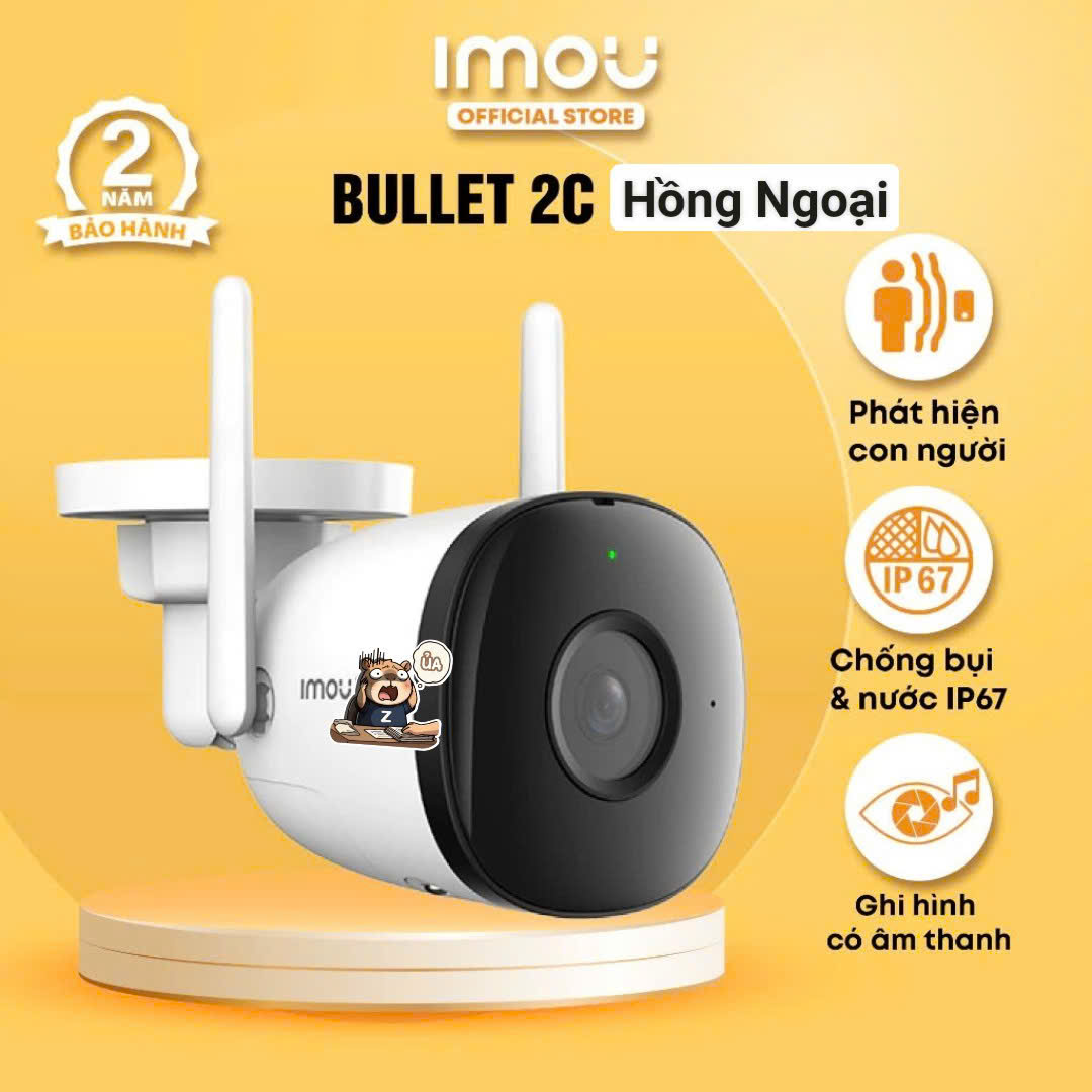 Camera Wifi 3MP ngoài trời IMOU Bullet 2C I F32P I Chống nước IP67 | Chỉ micro, Ko led, Ko loa