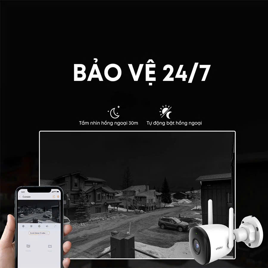 Camera Wifi 3MP ngoài trời IMOU Bullet 2C I F32P I Chống nước IP67 | Chỉ micro, Ko led, Ko loa