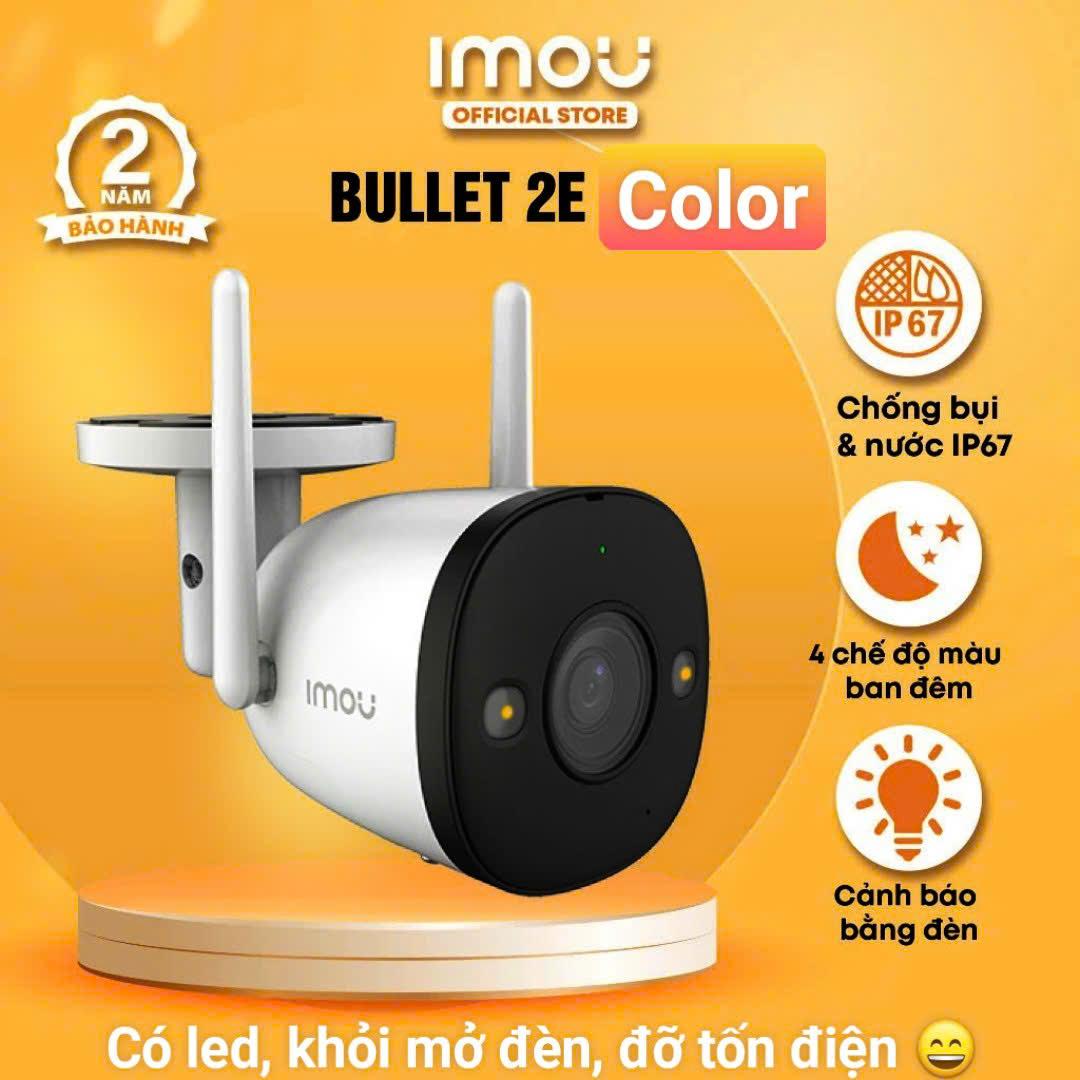 Camera Wifi 3MP ngoài trời IMOU Bullet 2E COLOR I F32FP I Chống nước IP67