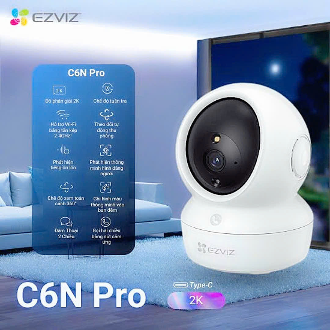 EZVIZ C6N Pro 3K 5MP Camera WI-FI Trong nhà, Quay Quét 360 Độ, Đàm Thoại 2 Chiều - Bản nâng cấp C6N Pro 2K 3MP