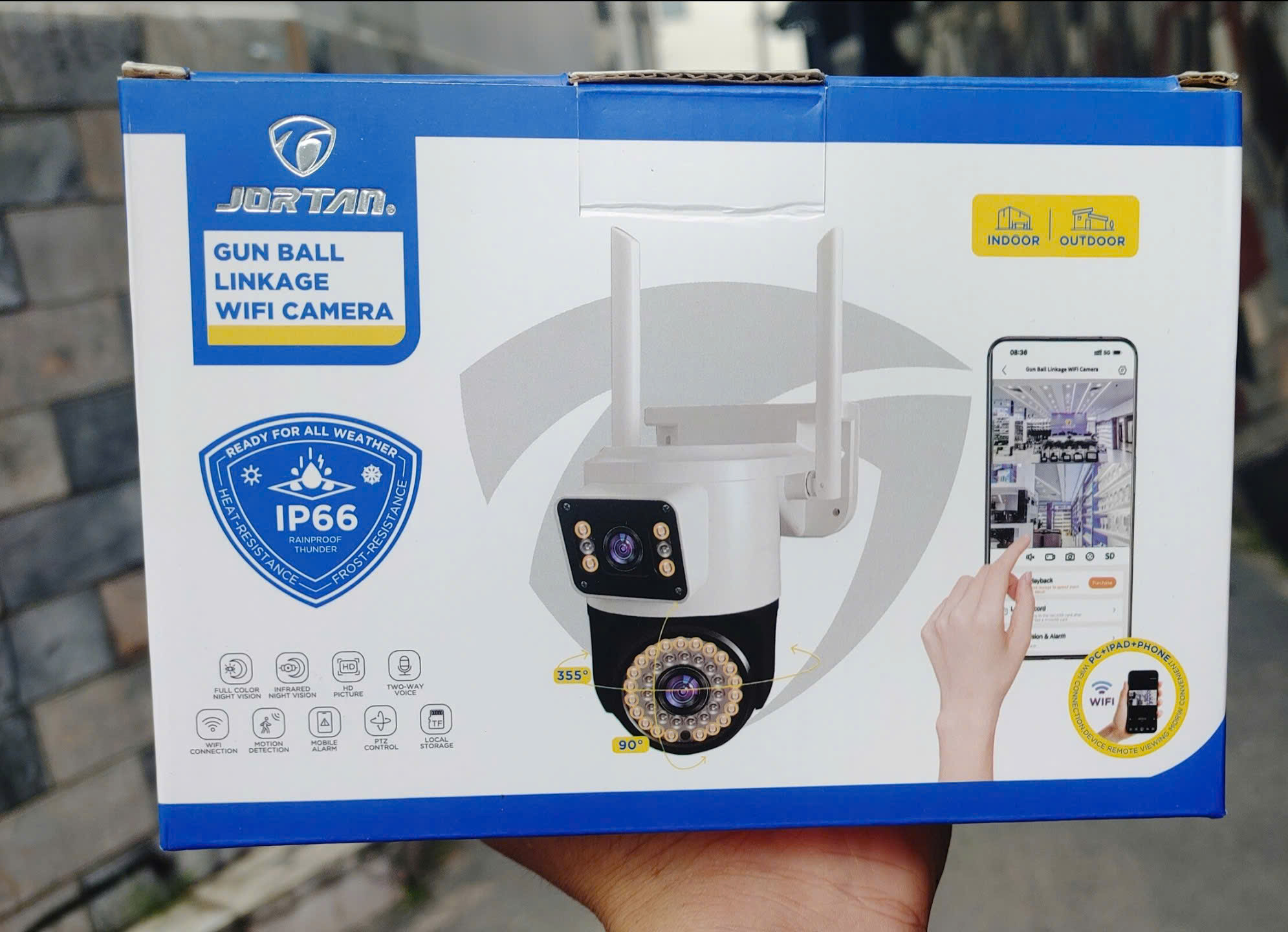 YOOSEE Q42A-16MP Camera WI-FI 2 mắt 42Led, hộp màu,  PTZ ngoài trời, Xoay 360, đàm thoại, có màu, 2 Anten Wifi 6 - 2.4Ghz, thùng 30c