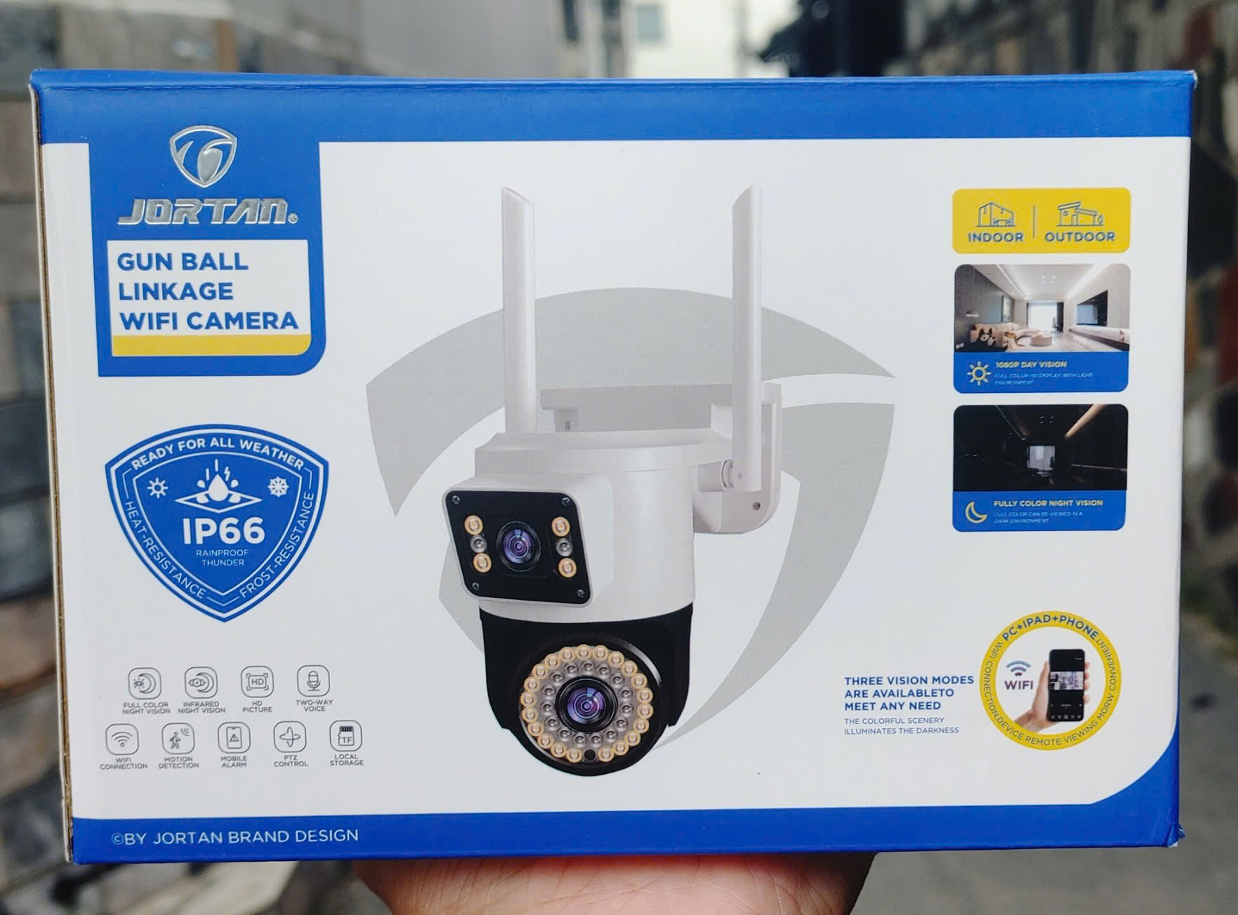 YOOSEE Q42A-16MP Camera WI-FI 2 mắt 42Led, hộp màu,  PTZ ngoài trời, Xoay 360, đàm thoại, có màu, 2 Anten Wifi 6 - 2.4Ghz, thùng 30c