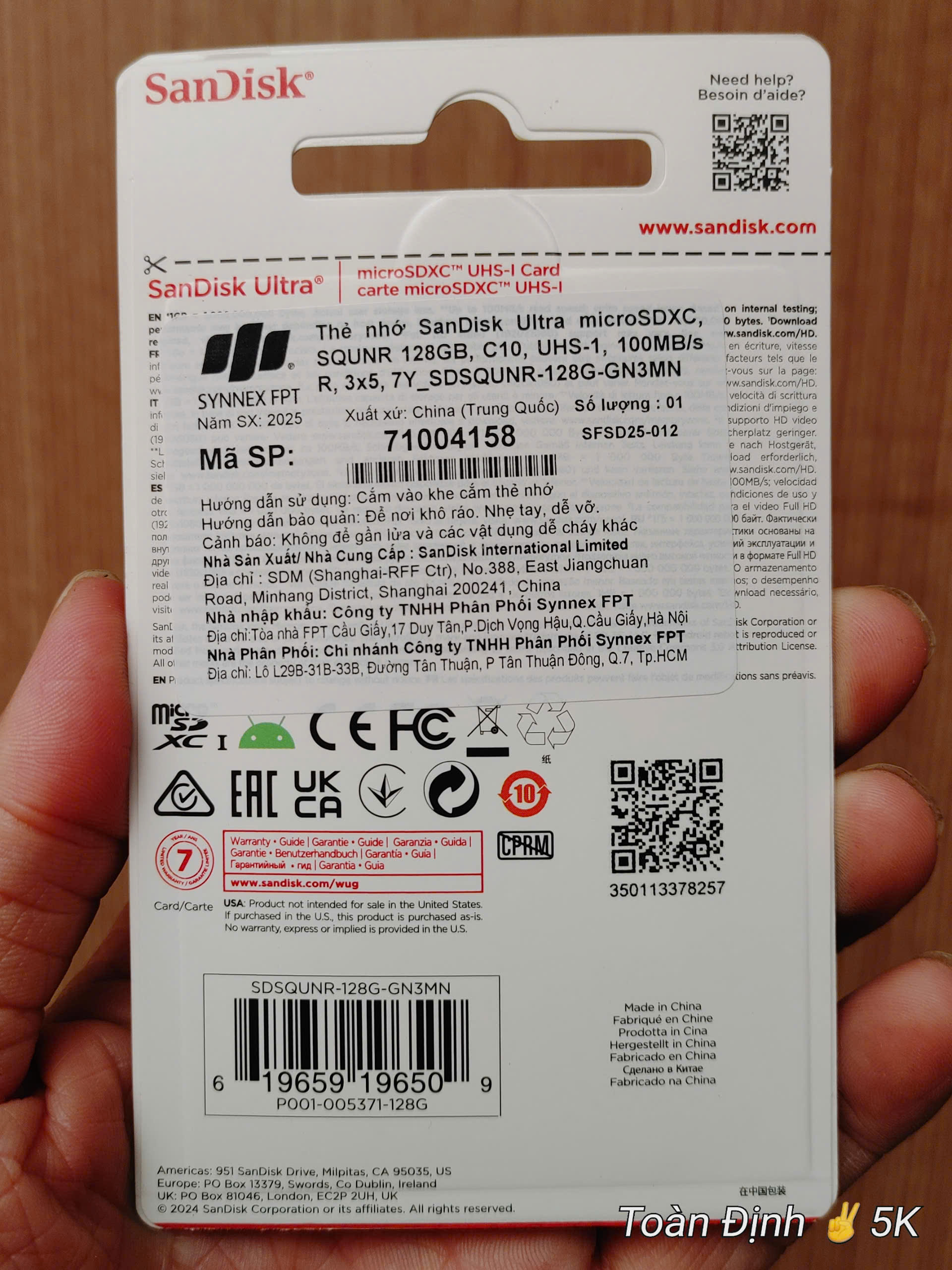(4 SKU) Thẻ nhớ SANDISK ULTRA 128G và cao hơn - Hàng Chính Hãng do FPT hoặc SPC PP | Bảo hành 7 năm | Hộp 100c