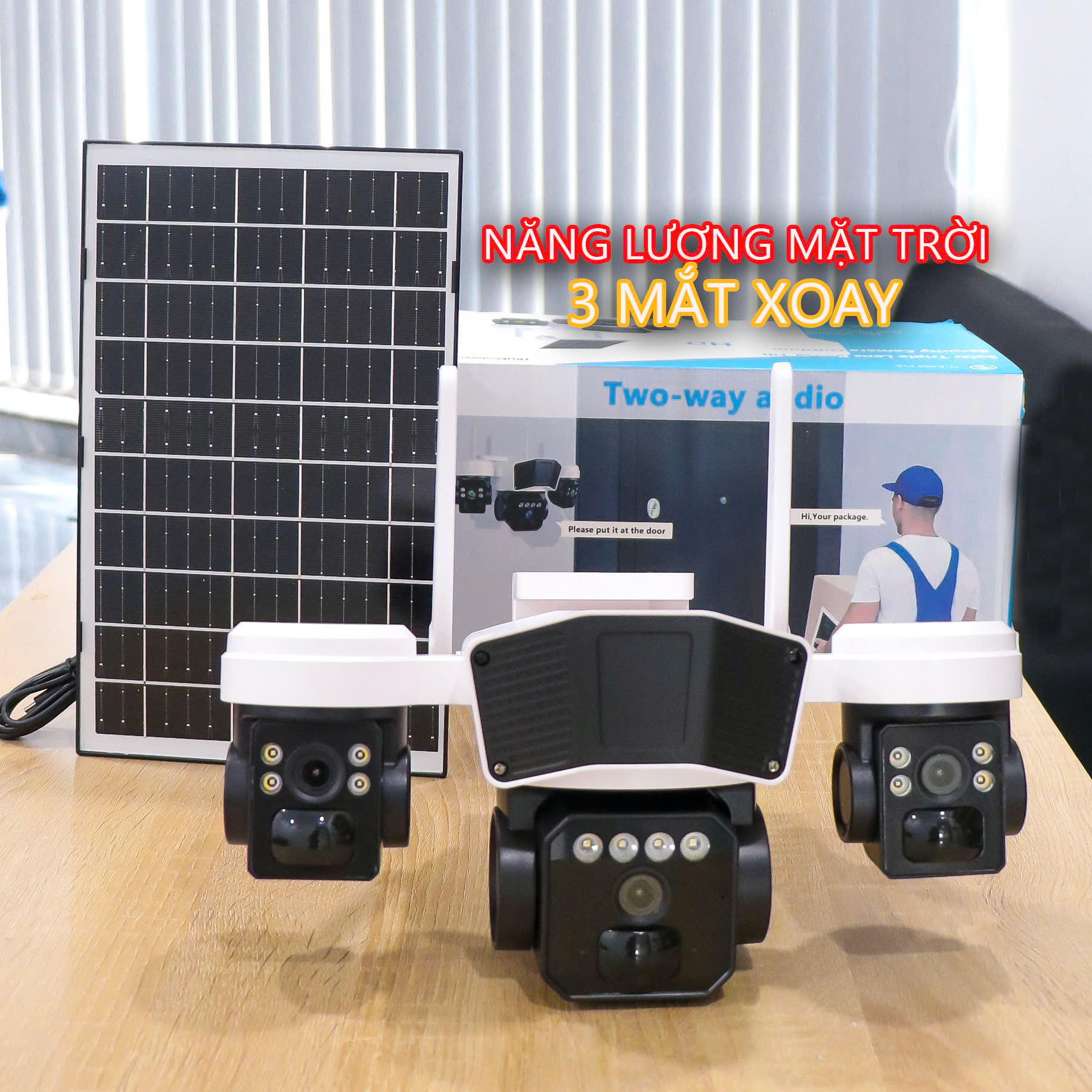 4G Net Solar PTZ Camera O-KAM PRO TL3 với 3 mắt xoay độc lập (Sim 4G, Tấm pin NLMT 12.000mAh, chân đế dài, xoay 360 độ , đàm thoại, có màu, thùng 12 hộp)