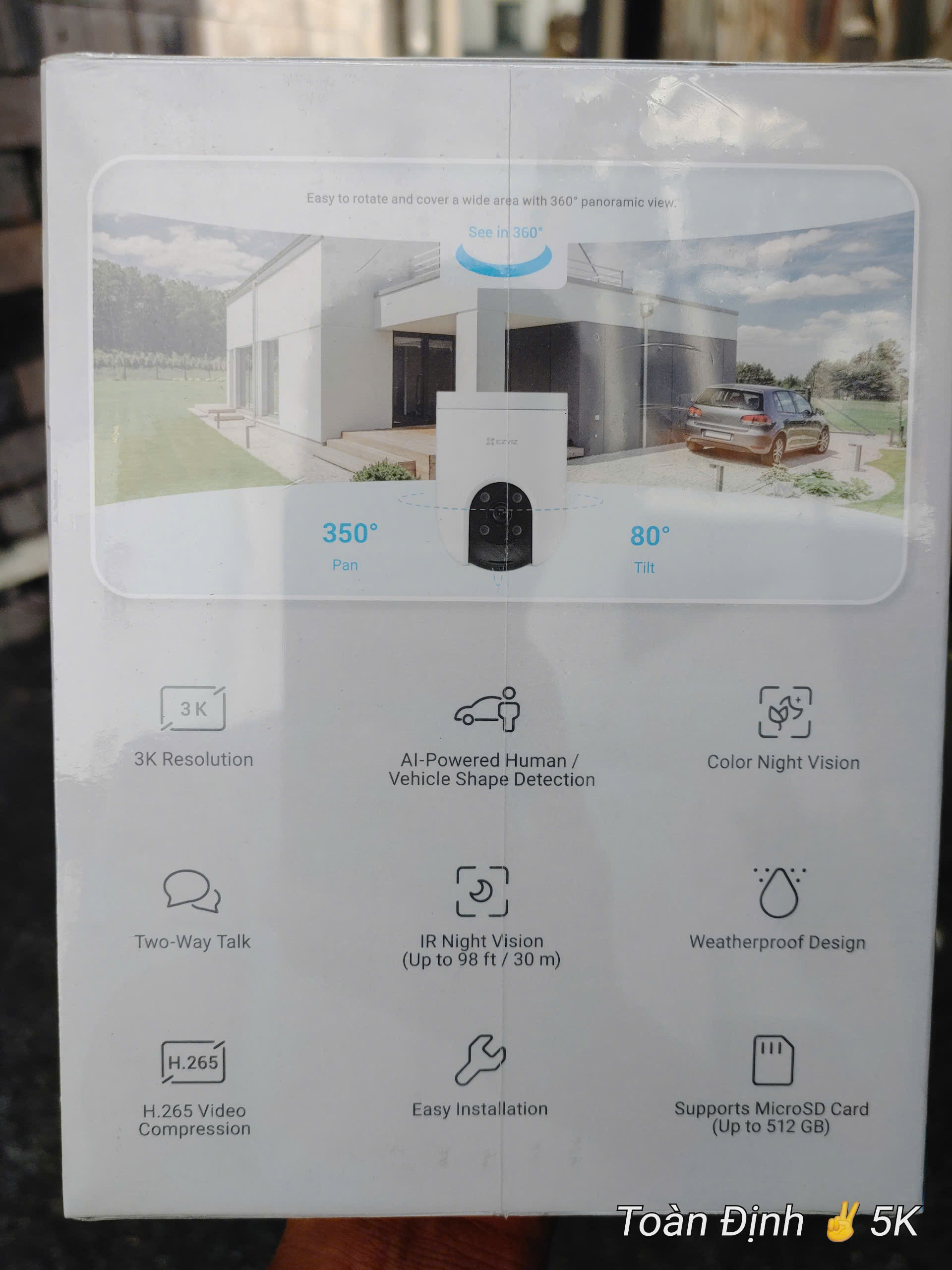 EZVIZ H8C Pro 3K 5MP - Camera Wifi PTZ ngoài trời, xoay 360 độ, có màu ban đêm, Thùng 12C