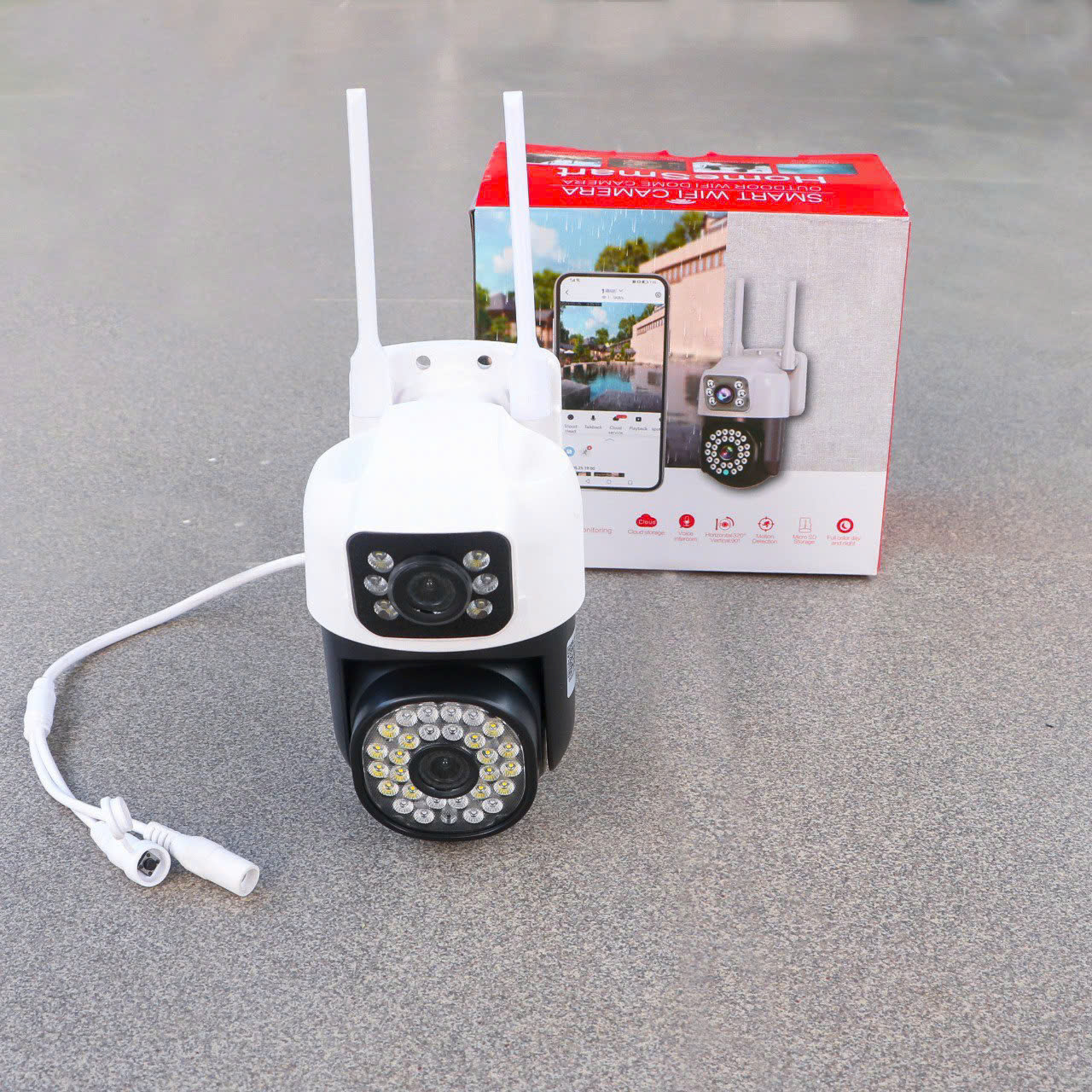 YOOSEE MARCI-16MP Camera Wi-Fi 2 mắt với 34 Led nhỏ, PTZ ngoài trời, Xoay 360, đàm thoại, có màu, 2 Anten Wifi 6 - 2.4Ghz, thùng 30c