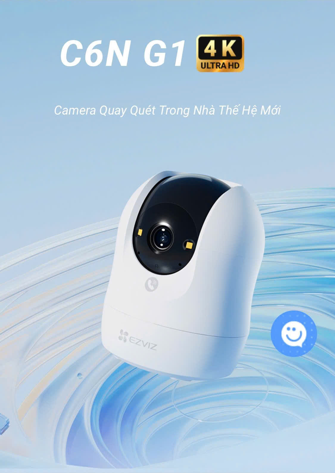 EZVIZ C6N G1 4K 8MP - Camera Wi-Fi "Lão Hói" với góc dọc tới 85 độ, Chạm để gọi điện, Đàm thoại 2 chiều, Ghi hình màu ban đêm, đặc biệt có True-WDR
