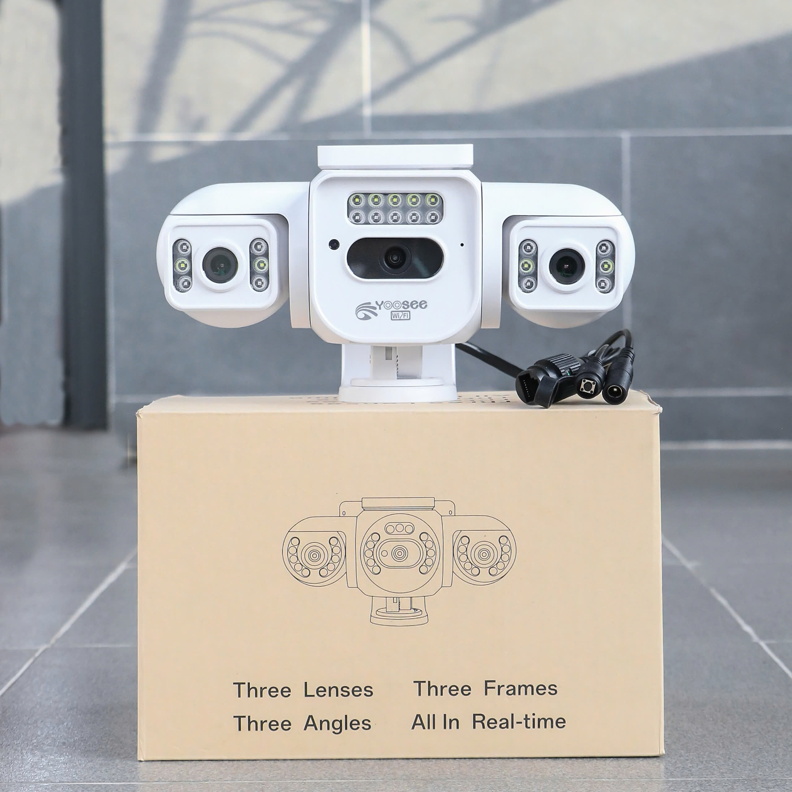 YOOSEE XYH-22D - Camera Wi-Fi 3 mắt 3 khung thực | Thiết kế đặc biệt, hỗ trợ lắp góc tường KHÓ | Tông màu TRẮNG MỊN | Hộp Carton dày 3 lớp | Bảo hành 12 tháng | Thùng 12c