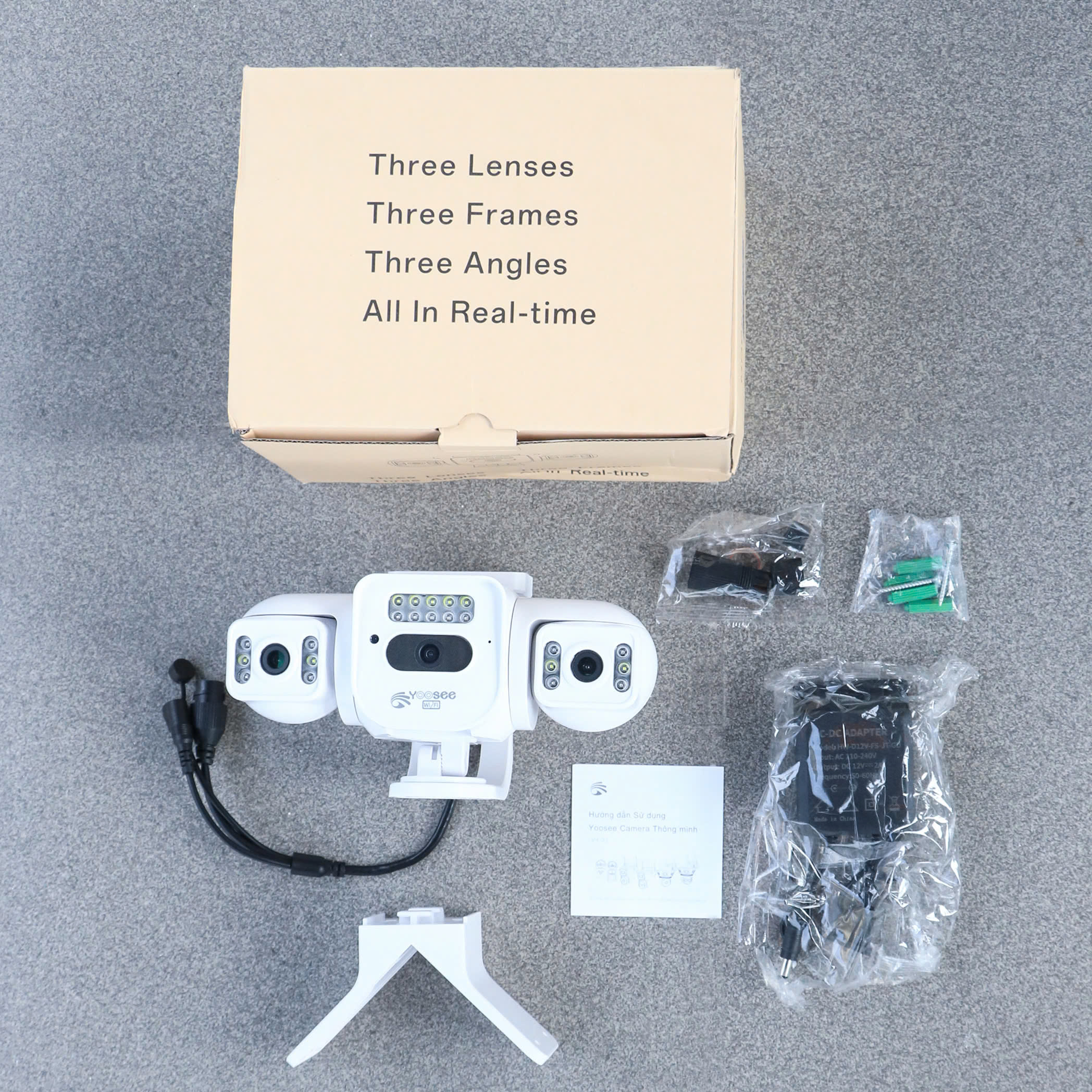 YOOSEE XYH-22D - Camera Wi-Fi 3 mắt 3 khung thực | Thiết kế đặc biệt, hỗ trợ lắp góc tường KHÓ | Tông màu TRẮNG MỊN | Hộp Carton dày 3 lớp | Bảo hành 12 tháng | Thùng 12c
