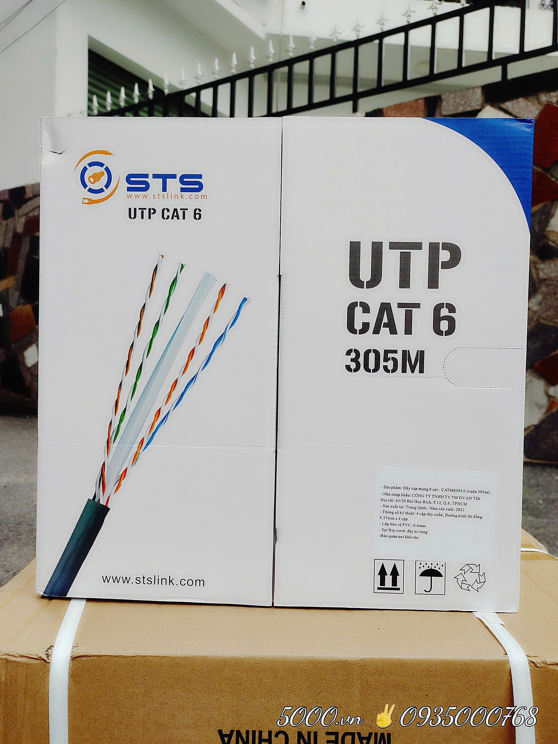 Cáp mạng LAN UTP CAT6 - 8 Lõi CCA - 305 mét - Thùng 2 cuộn - Thương Hiệu STS / VCOM / ENSOHO
