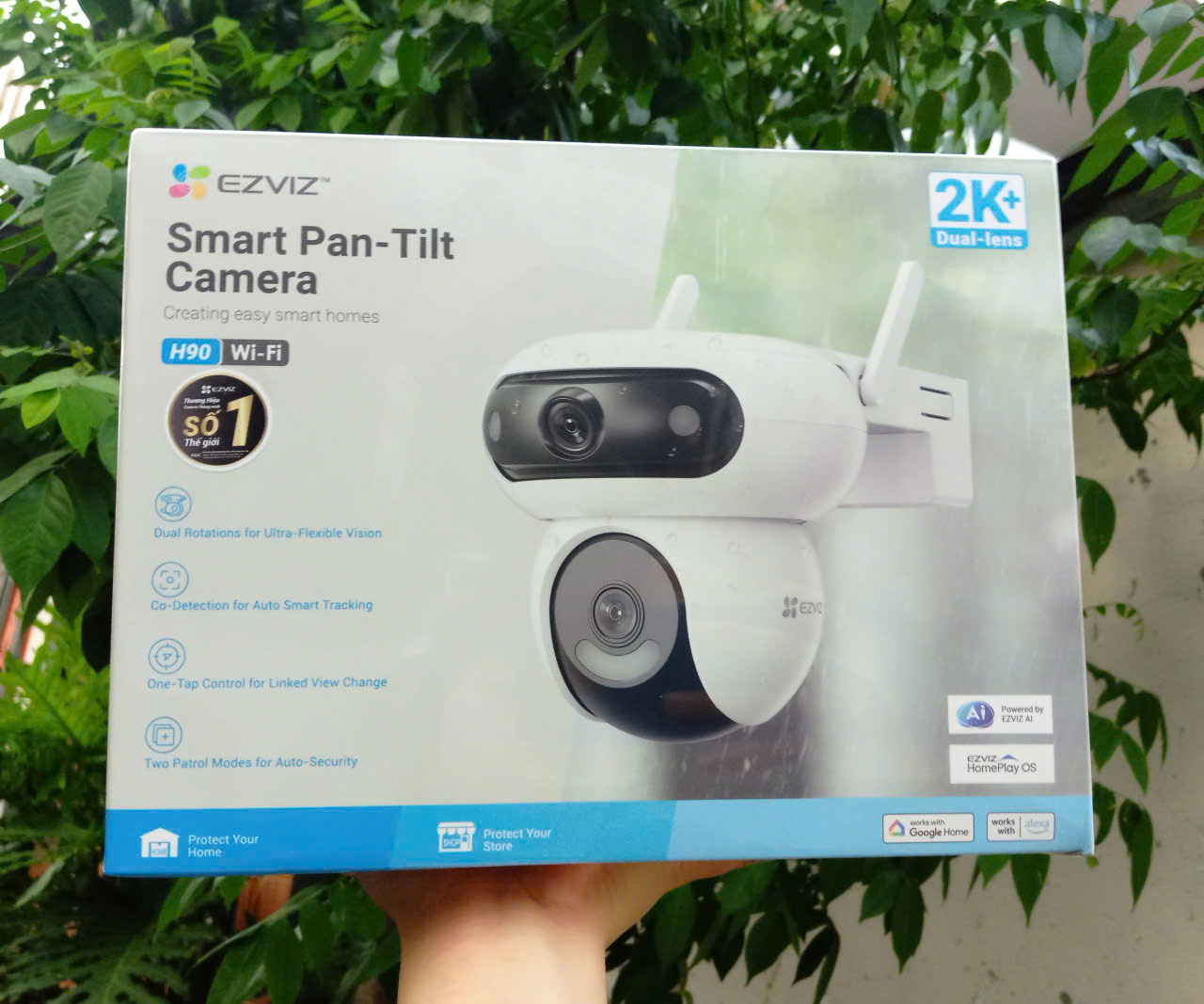 EZVIZ H90 8MP - Dual 2K plus + 2K plus (5,120 × 2880| Mắt trên Cố Định, mắt dưới xoay 360| Đàm thoại | Có màu ban đêm | Lắp ngoài trời)