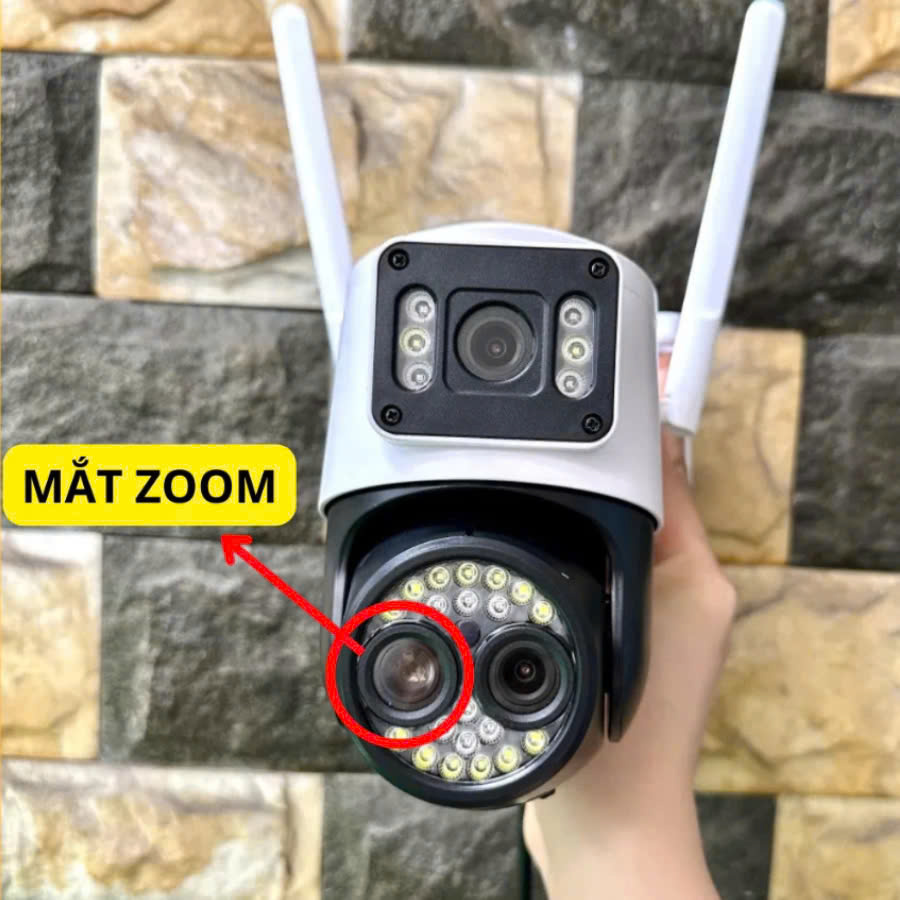 YOOSEE Q26 (Camera Wi-Fi 2 mắt 2 khung hình + 1 mắt zoom 12X | Tích hợp đèn báo động đỏ, chống trộm | Hộp Carton | Thùng 12c)