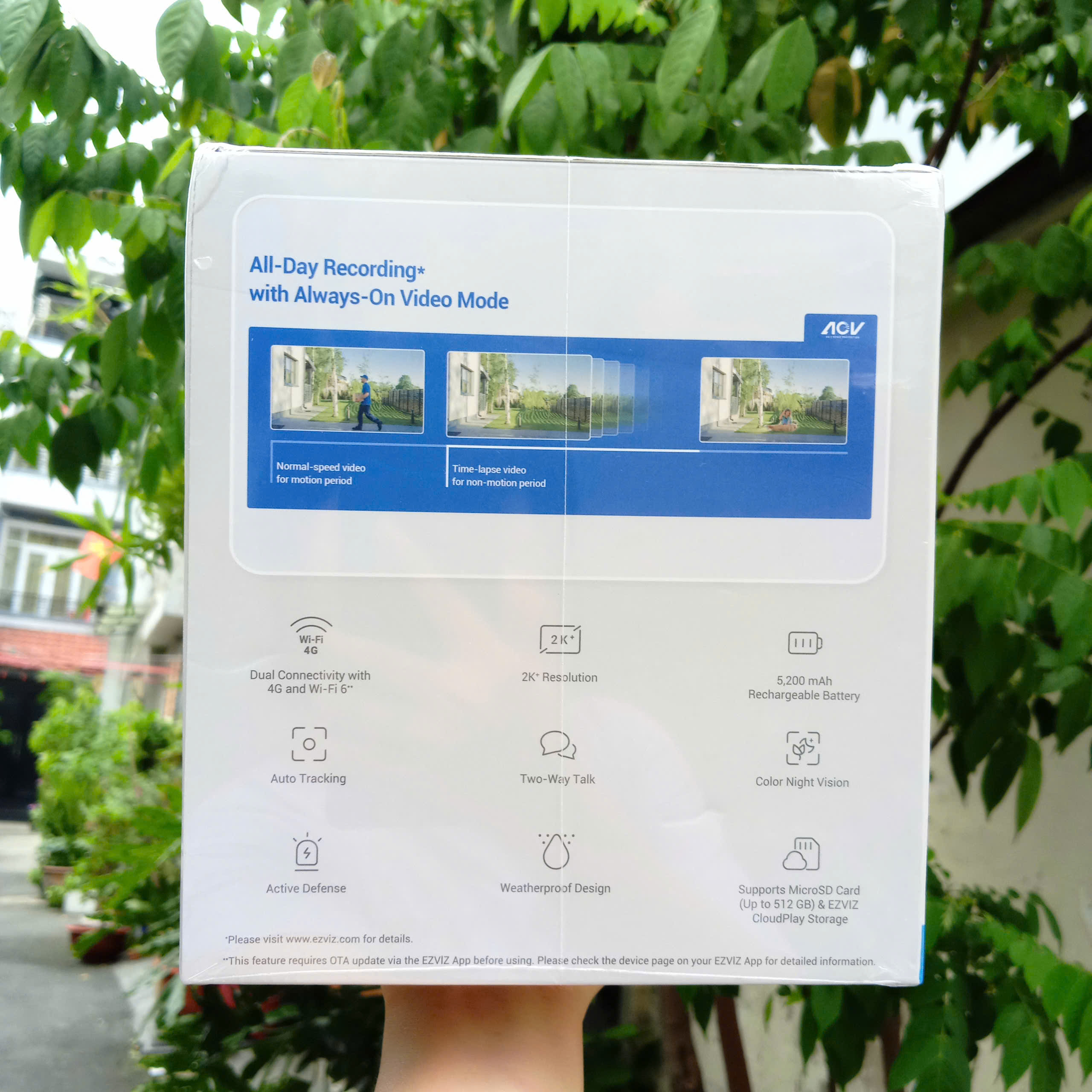 Ezviz AOV Năng Lượng Mặt Trời HB8C - 4G & WIFI Smart Home Battery Camera Kit: Solar 5W | Pin 5.200 mAh | Kết nối kép: Hỗ trợ 4G & Wifi 6