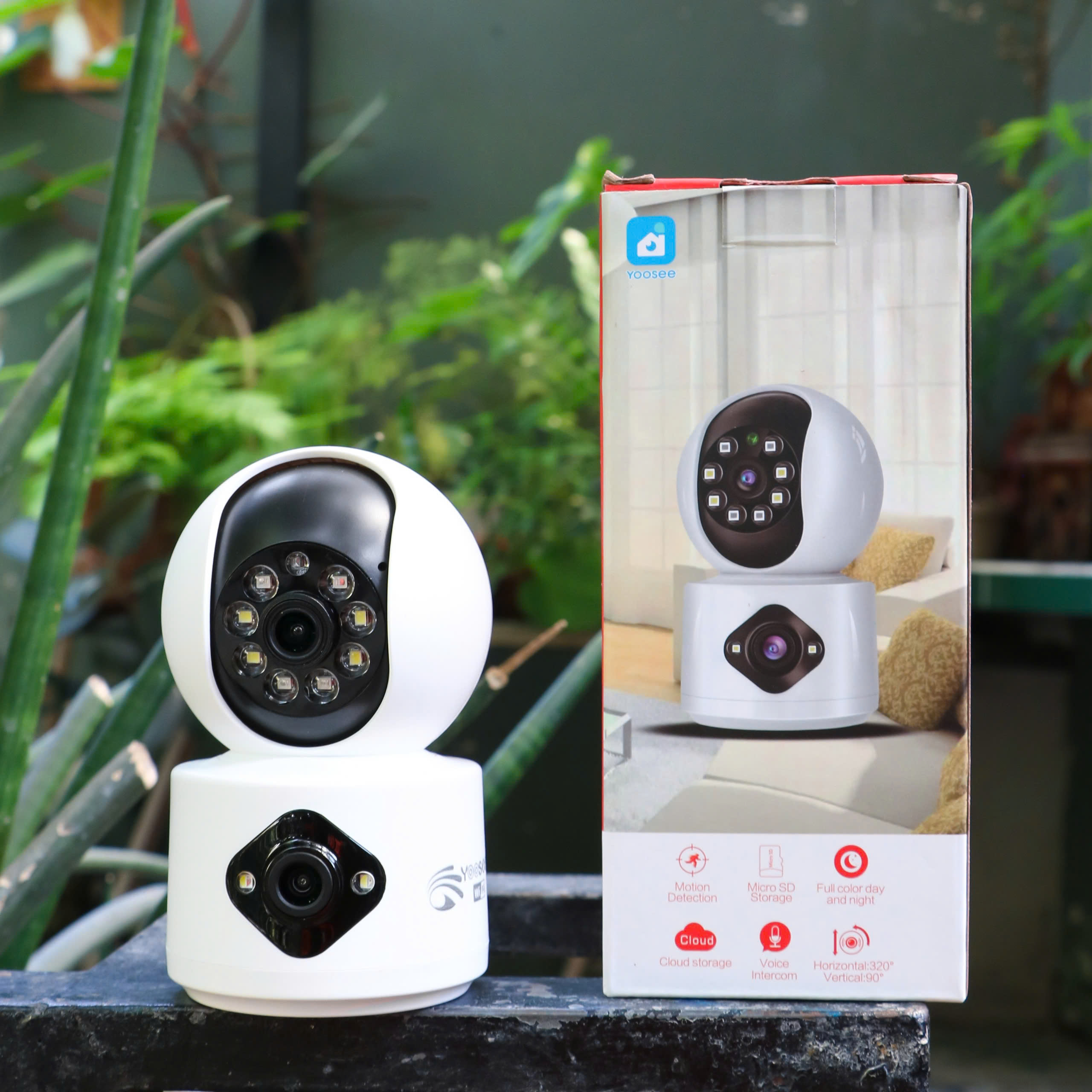 YOOSEE Q82 Red - Camera H7C phiên bản YOOSEE, cổng TypeC, Đế xoay 360 độ , đàm thoại, có màu, 2 mắt 2 khung độc lập, thùng 30c