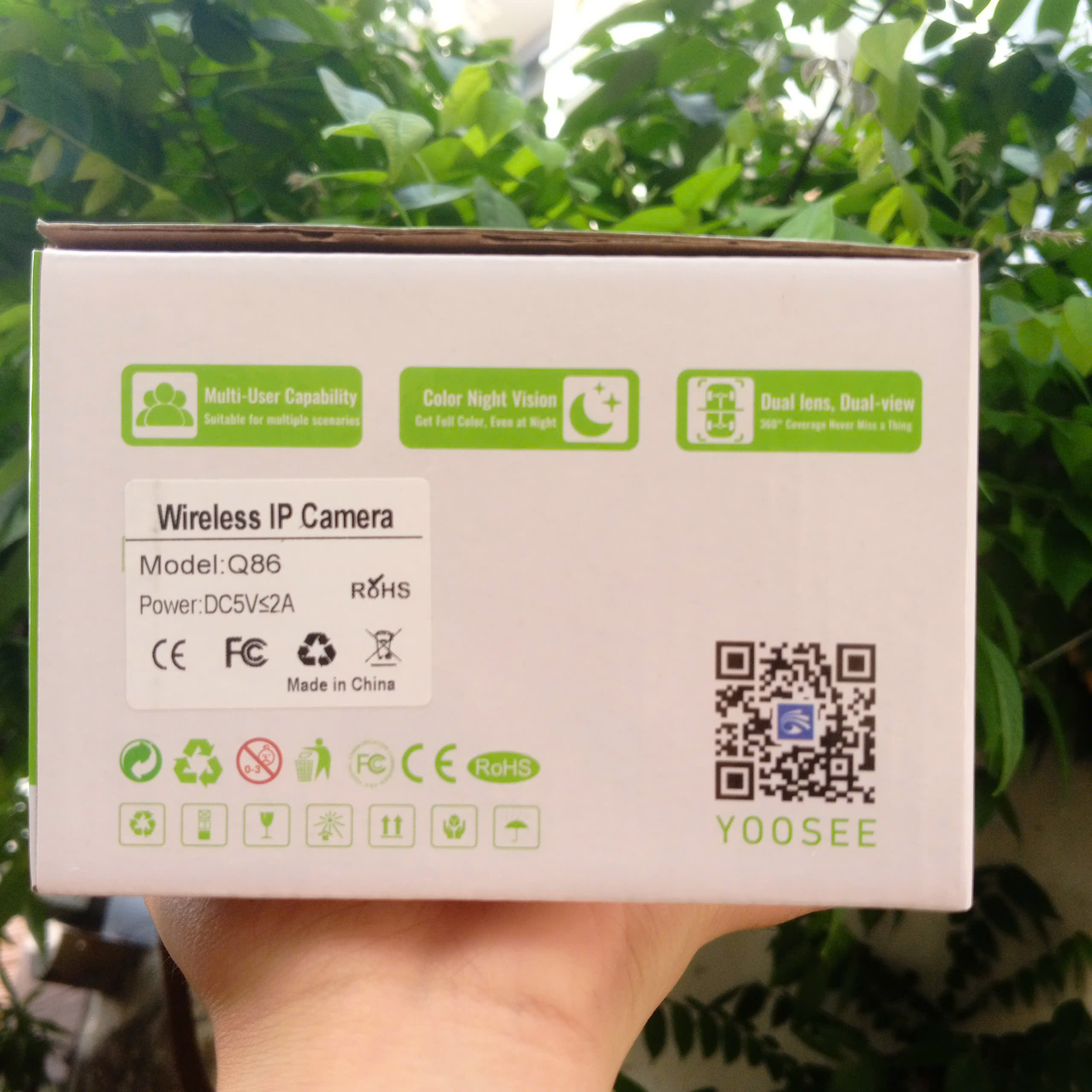 YOOSEE Q86 Green - Yoosee S2xep 3MP Dual Lens, cổng TypeC, Đế xoay 360 độ , đàm thoại, có màu, 2 mắt 2 khung độc lập, thùng 30c