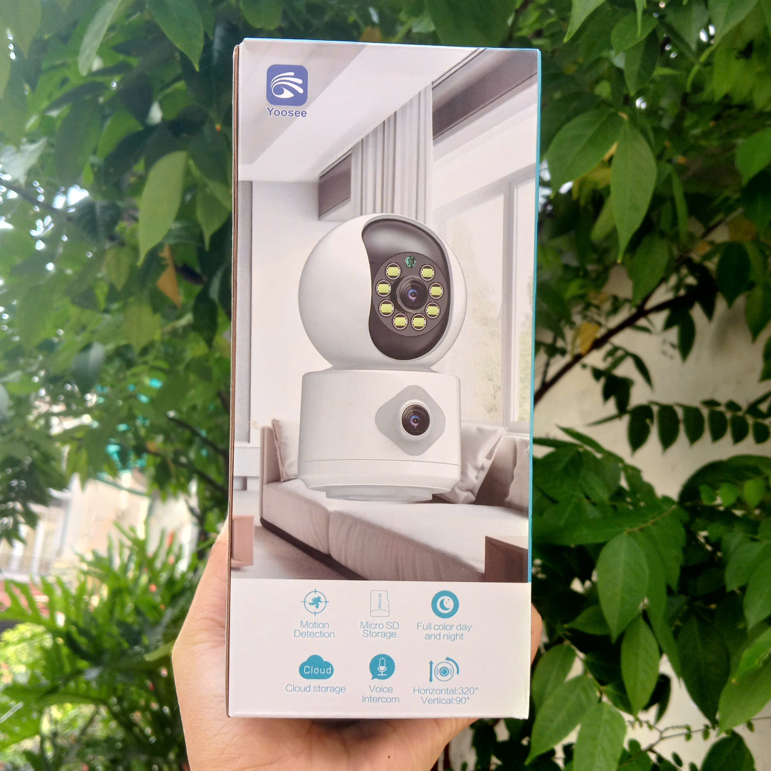 YOOSEE Q88 Blue - Cổng TypeC, Đế xoay 360 độ , đàm thoại, có màu, 2 mắt 2 khung độc lập, thùng 30c, tên khác QS415-C | Q5