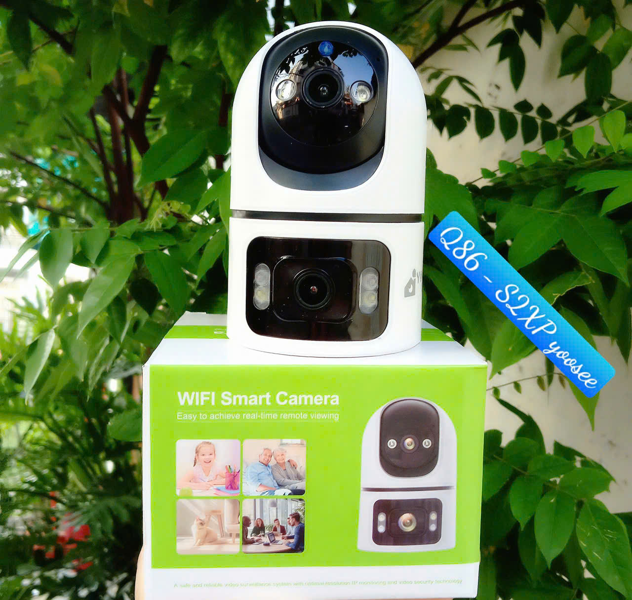 YOOSEE Q86 Green - Yoosee S2xep 3MP Dual Lens, cổng TypeC, Đế xoay 360 độ , đàm thoại, có màu, 2 mắt 2 khung độc lập, thùng 30c