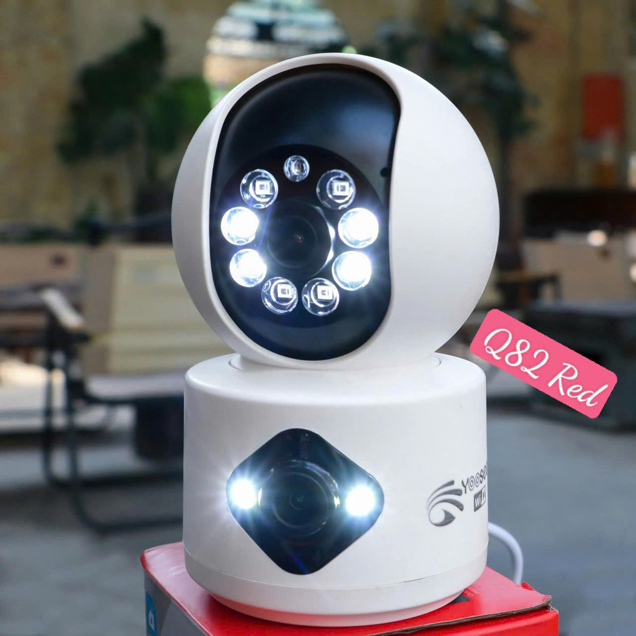 YOOSEE Q82 Red - Camera H7C phiên bản YOOSEE, cổng TypeC, Đế xoay 360 độ , đàm thoại, có màu, 2 mắt 2 khung độc lập, thùng 30c