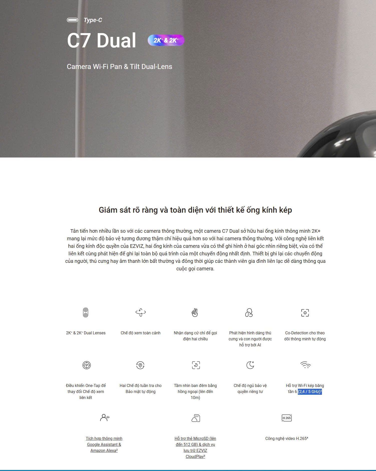 EZVIZ C7-8MP (4MP + 4MP) -  Camera Wi-Fi "Vẫy tay gọi điện", Wifi 5.0Ghz, Silent về đêm (Màu đen ngụy trang + Hồng Ngoại thay vì LED)