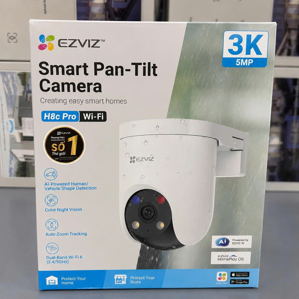 *(5.0Ghz) EZVIZ H8c Pro Wi-Fi 3K (5MP, đèn ĐỎ XANH) - Cảnh báo tức thì, Hợp chuẩn An ninh | Đêm vẫn có màu | Đàm thoại | Xoay 360 | Tích hợp luôn AI nhận diện người và xe | Wifi 2 tần số 2.4Ghz và 5.0Ghz - Mua kèm H3C/C3TN 2MP, giảm 20,000đ