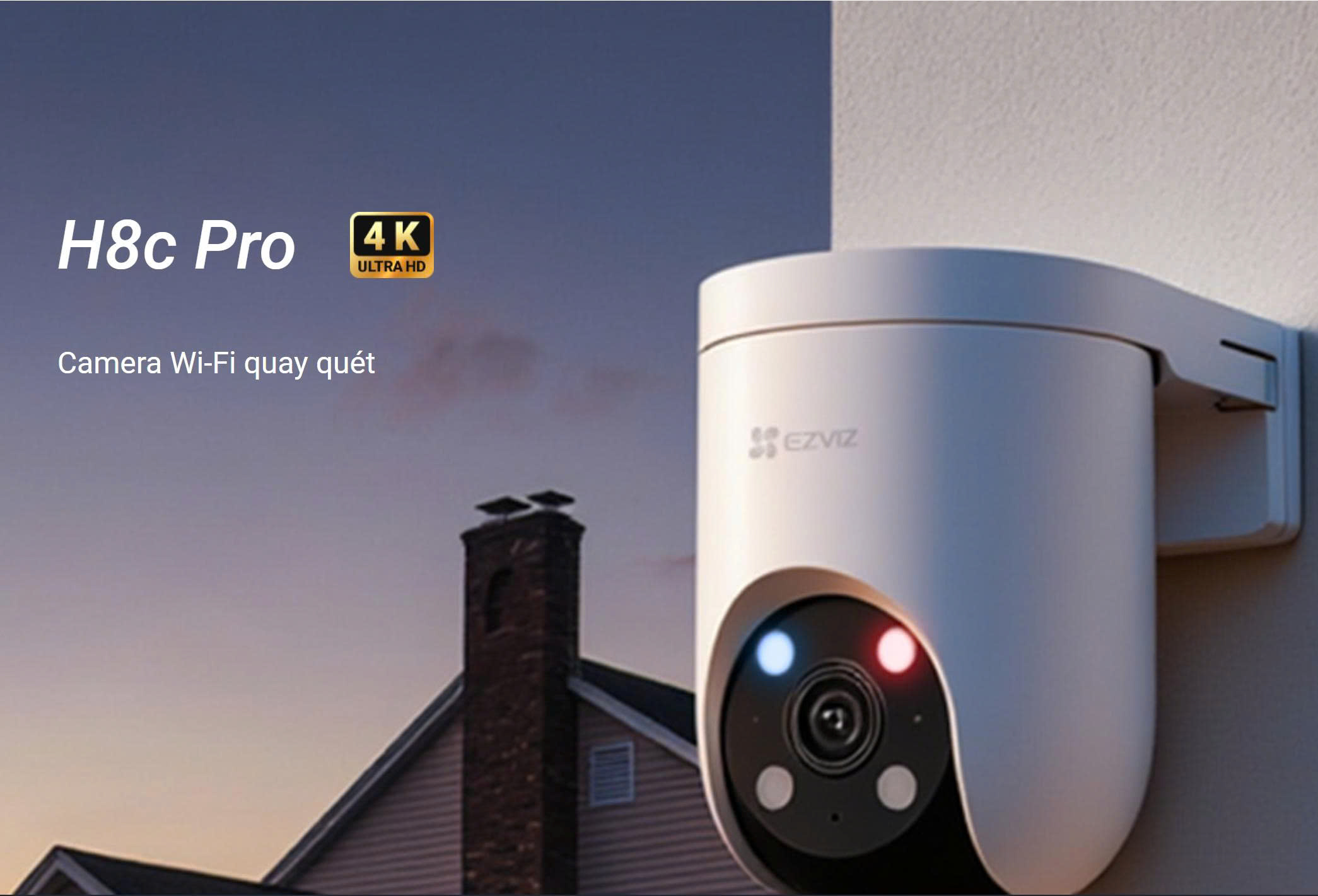 *(5.0Ghz) EZVIZ H8c Pro Wi-Fi 3K (5MP, đèn ĐỎ XANH) - Cảnh báo tức thì, Hợp chuẩn An ninh | Đêm vẫn có màu | Đàm thoại | Xoay 360 | Tích hợp luôn AI nhận diện người và xe | Wifi 2 tần số 2.4Ghz và 5.0Ghz - Mua kèm H3C/C3TN 2MP, giảm 20,000đ