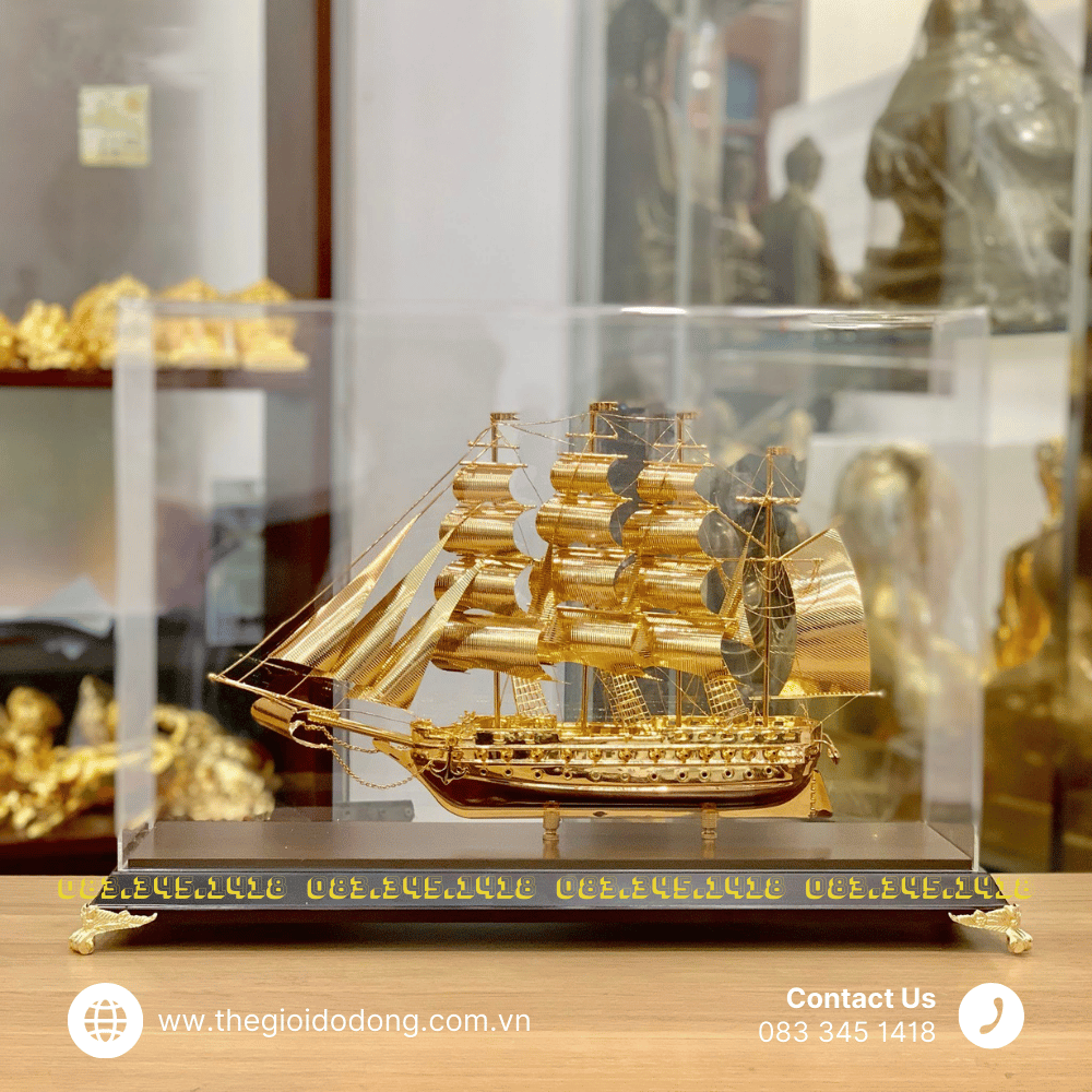 Hộp Thuyền Buồm Phong Thủy Dát Vàng 24k