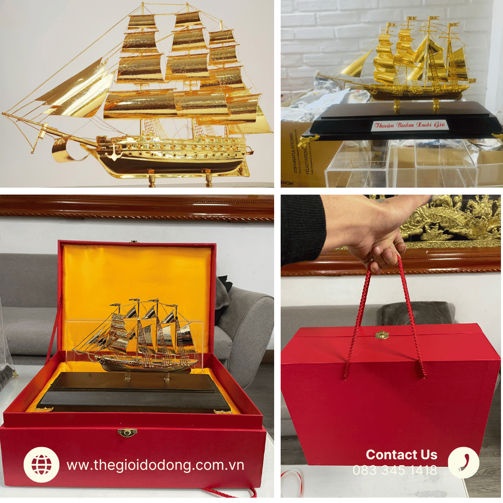 Hộp Thuyền Buồm Phong Thủy Dát Vàng 24k