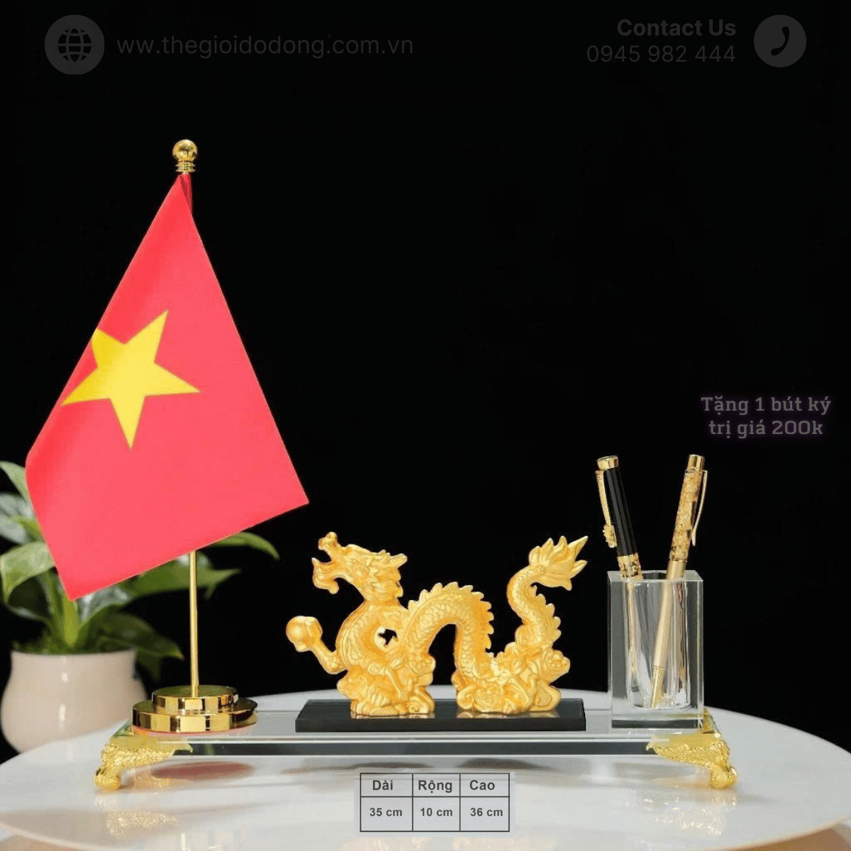 Quà tặng phong thủy để bàn – Rồng Vàng cắm bút cao cấp | Biểu trưng thăng tiến – tài lộc