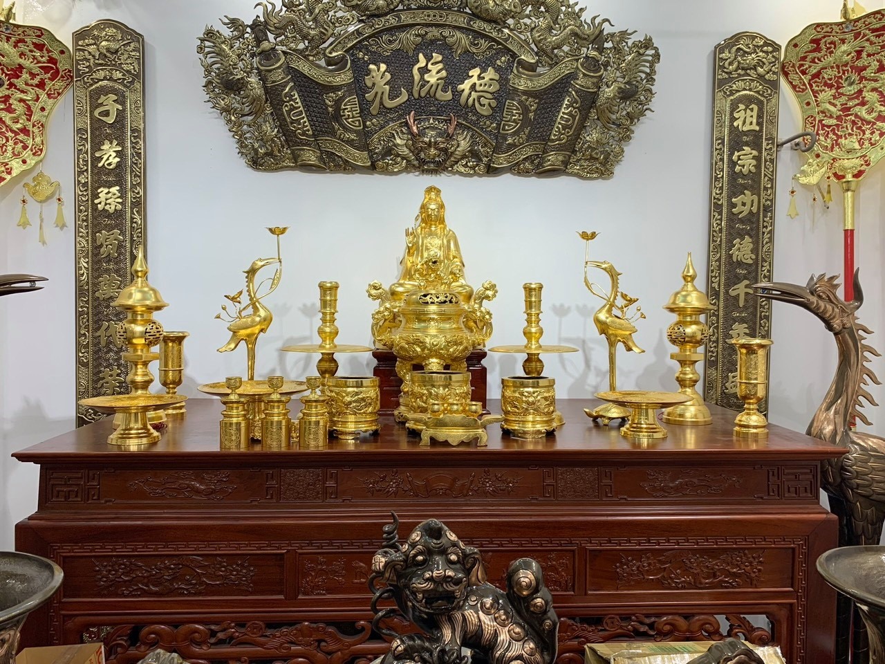 Bộ Lư Đồng Tam Sự Mạ Vàng
