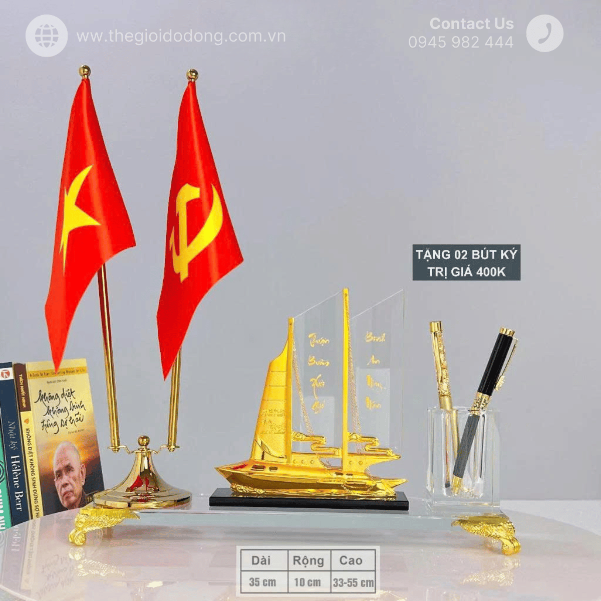 Quà tặng doanh nhân - sếp - lãnh đạo ống cắm bút thuyền buồm pha lê để bàn cao cấp