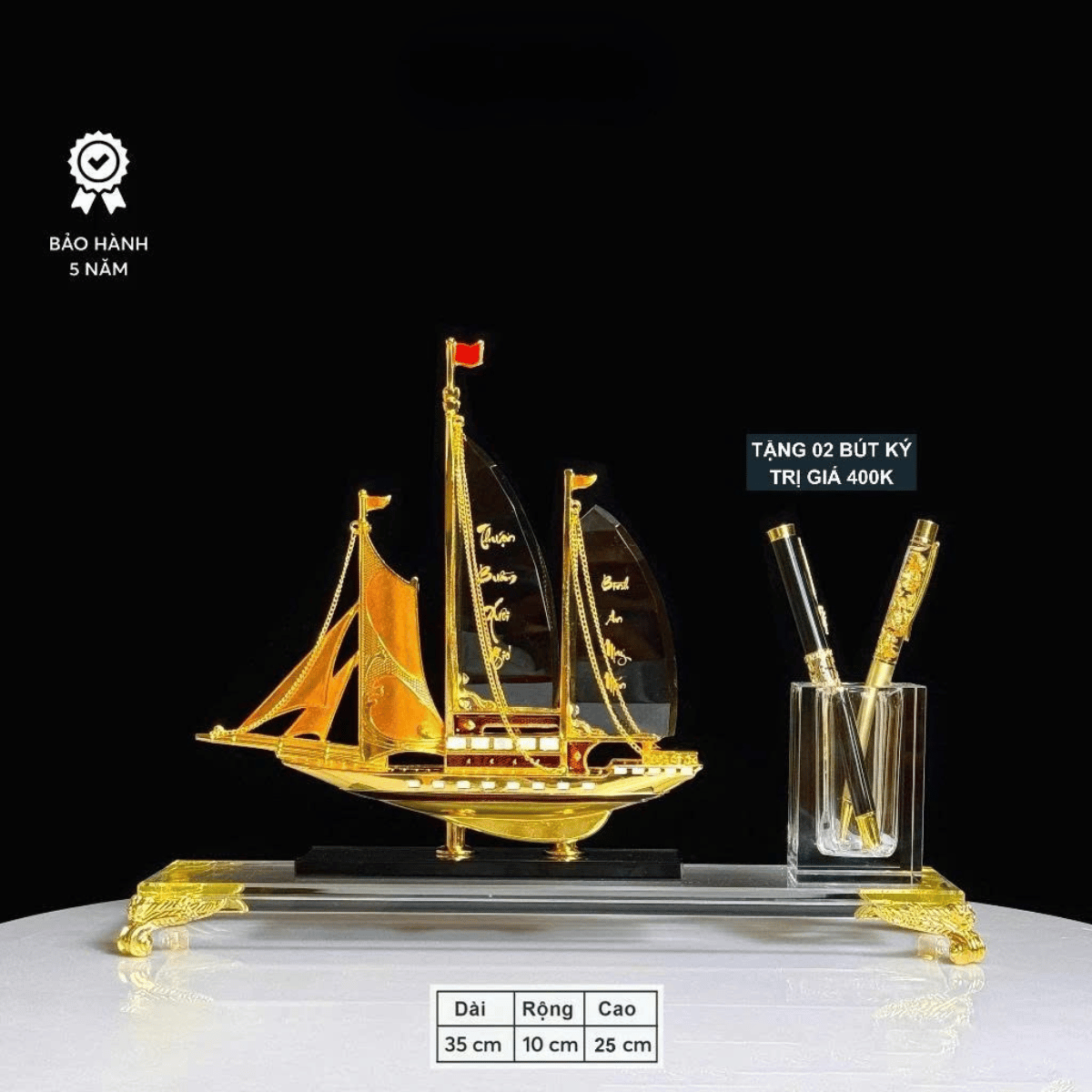 Quà tặng doanh nhân - sếp - lãnh đạo - đối tác | Ống cắm bút thuyền buồm pha lê để bàn cao cấp