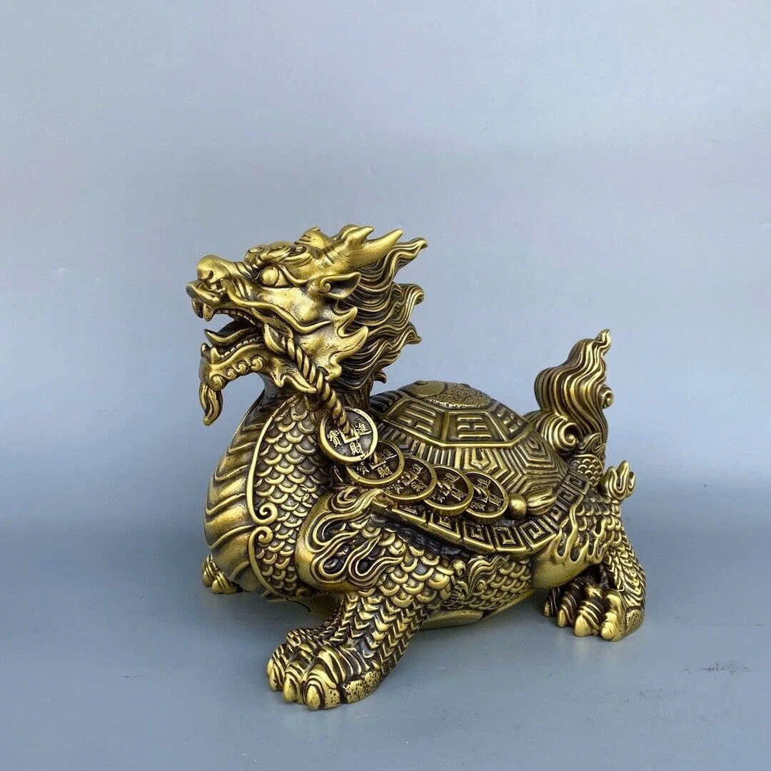 Long Quy Bát Quái Phong Thủy Ngậm Ngũ Đế Bằng Đồng