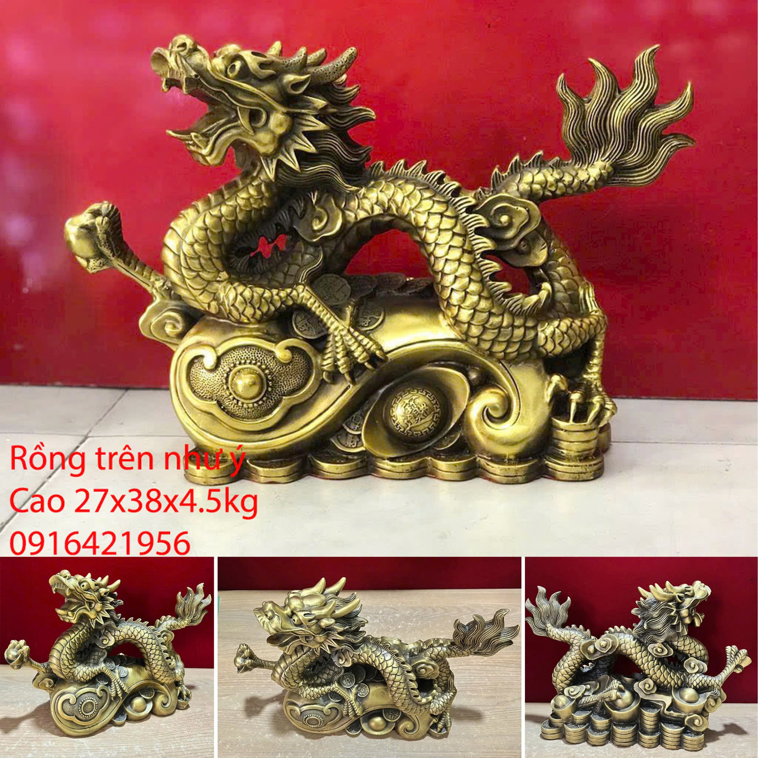 Tượng Rồng Bằng Đồng – Rồng cưỡi gậy như ý