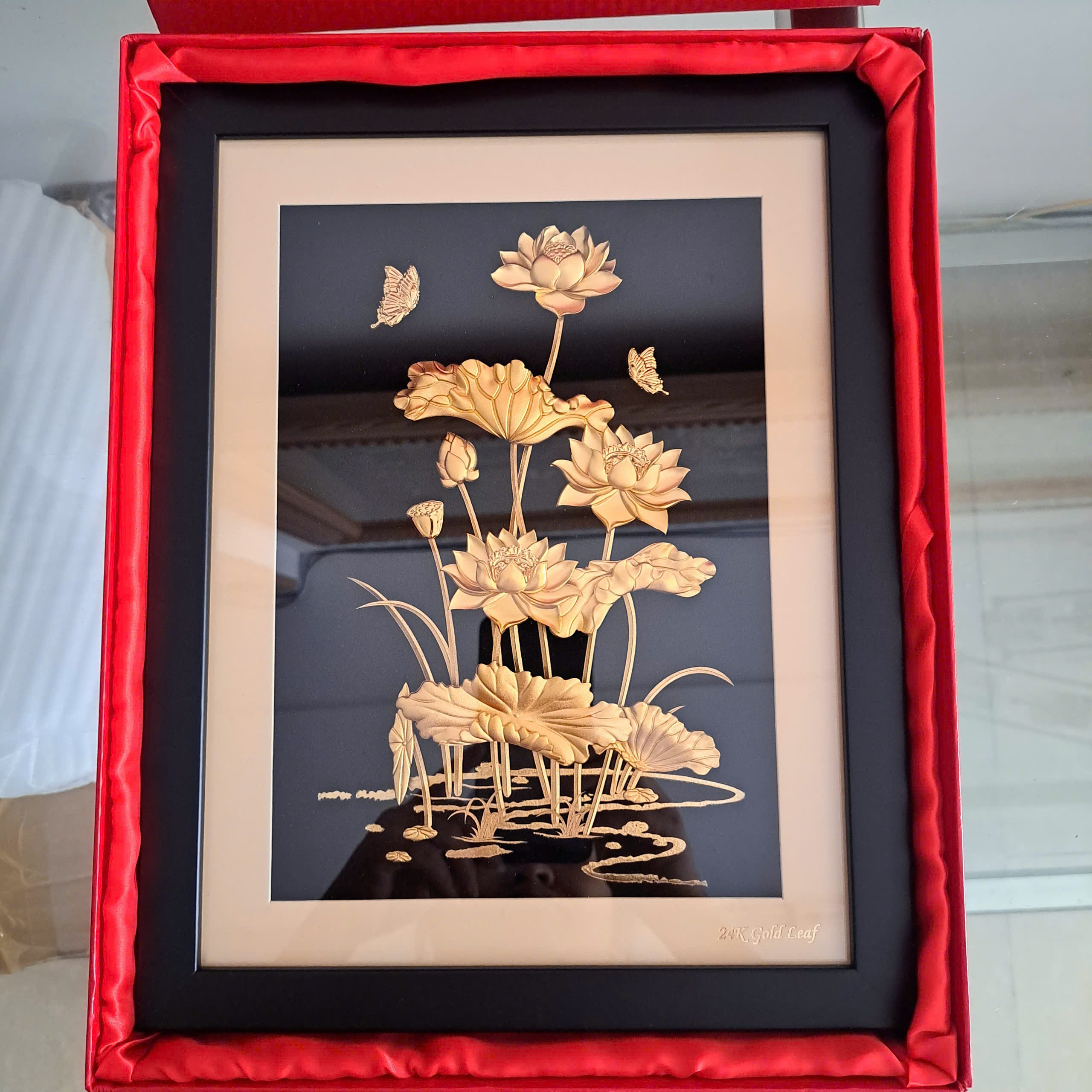 Tranh Mạ Vàng Hoa Sen – Quà Tặng Đối Tác, Sếp – 27x34