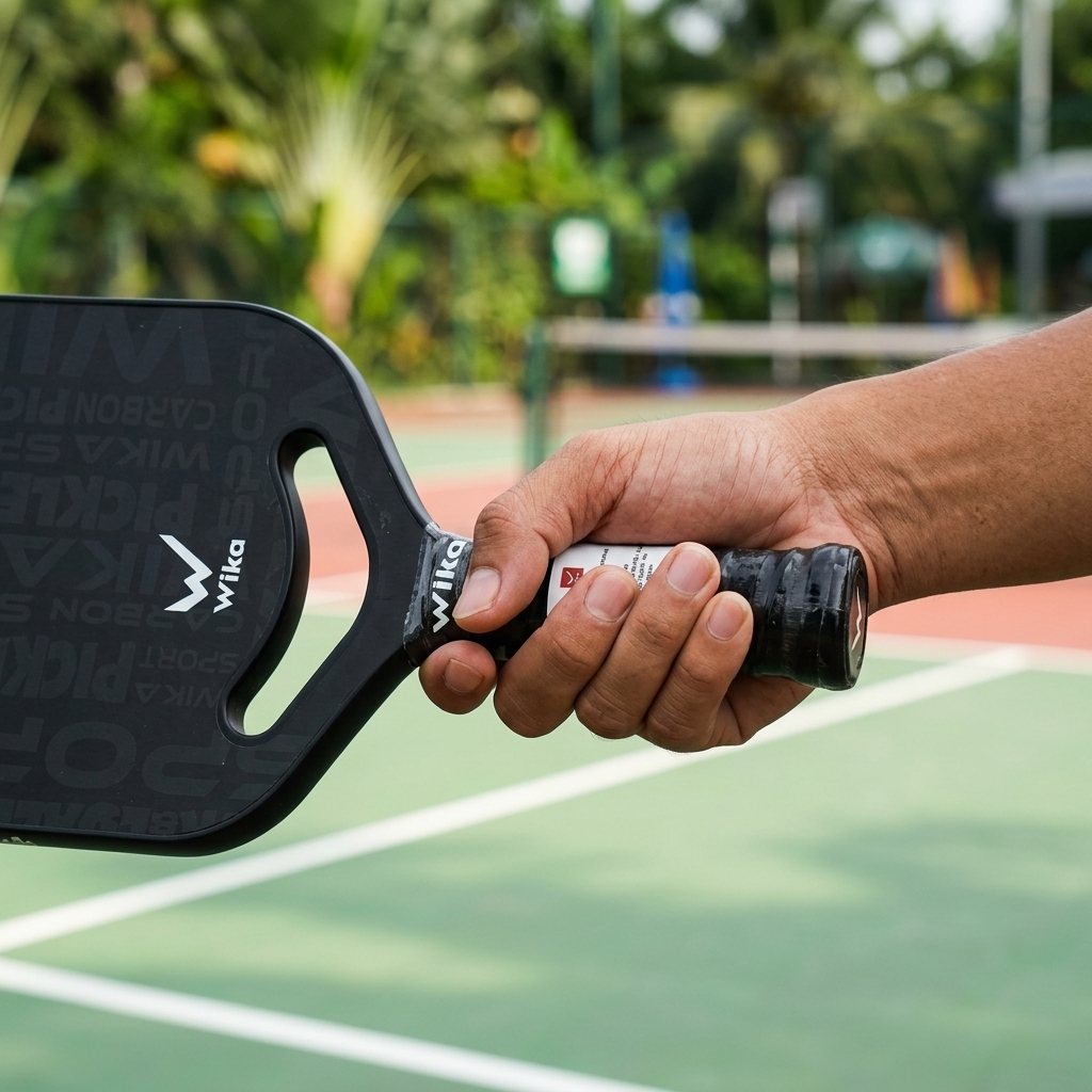 Bàn tay cầm thử trọng lượng và độ cân bằng của vợt pickleball