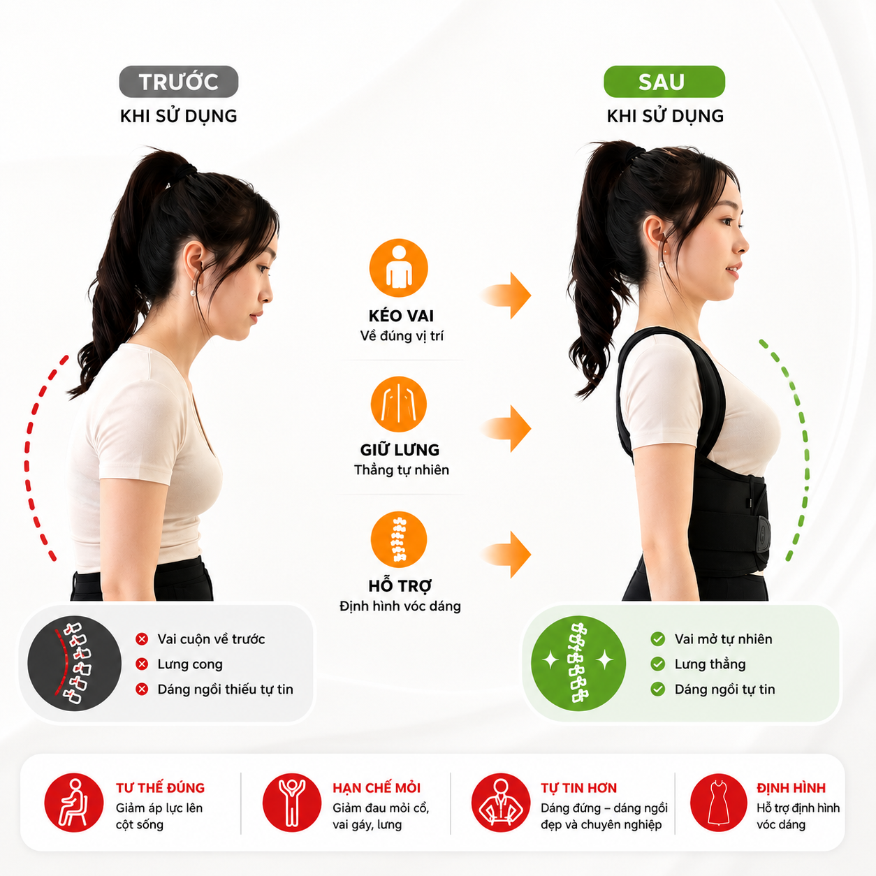 Đai chống gù lưng HUIFIT nẹp thẳng lưng, hỗ trợ chỉnh thẳng dáng, định hình lưng cho nam nữ