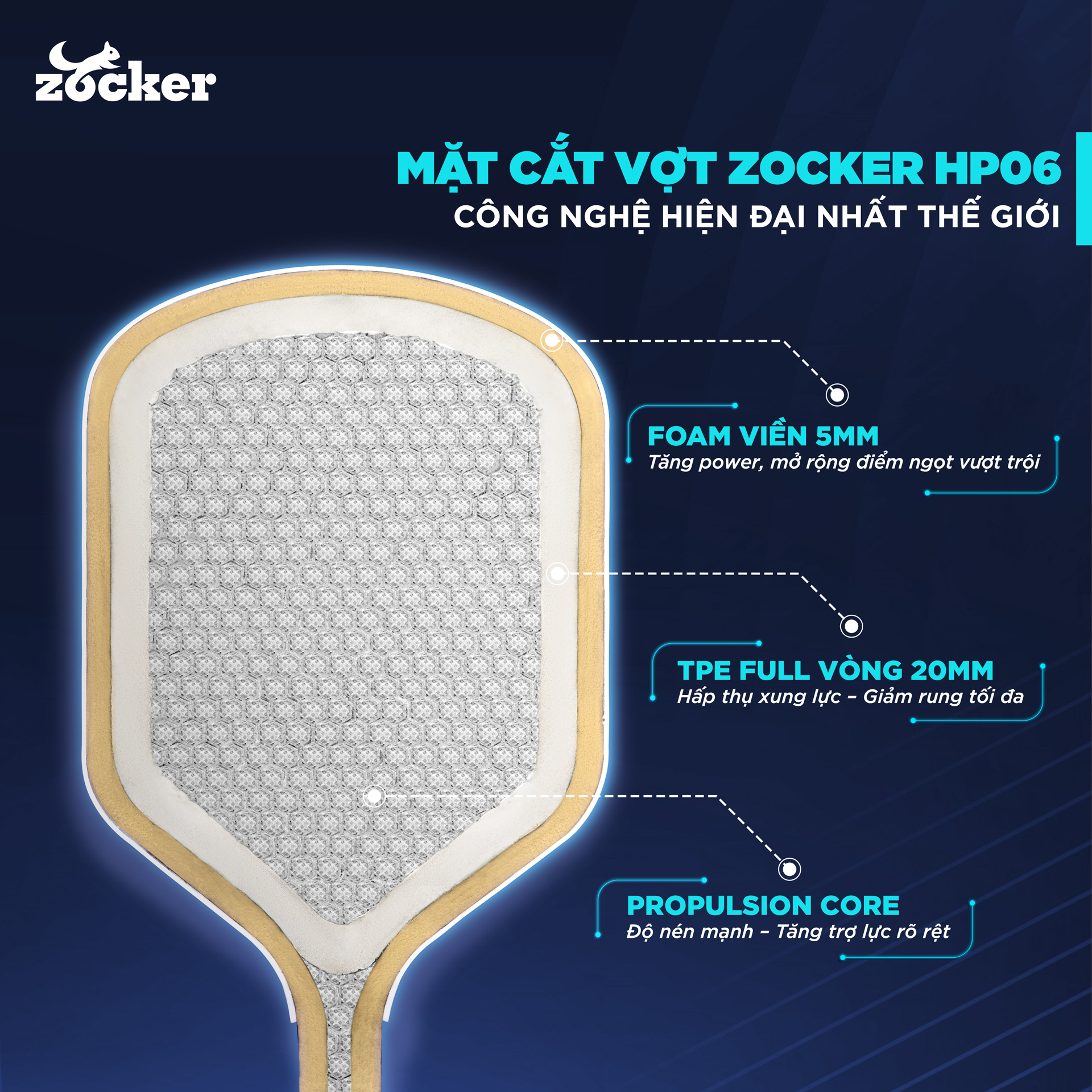 Vợt Pickleball Zocker HP06 Pro Series Power