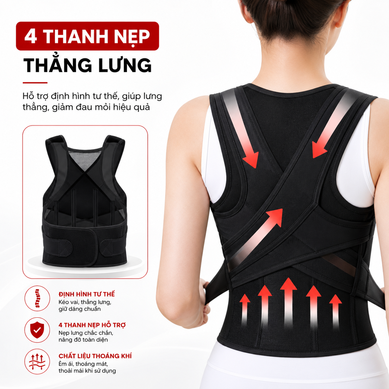 Đai chống gù lưng HUIFIT nẹp thẳng lưng, hỗ trợ chỉnh thẳng dáng, định hình lưng cho nam nữ