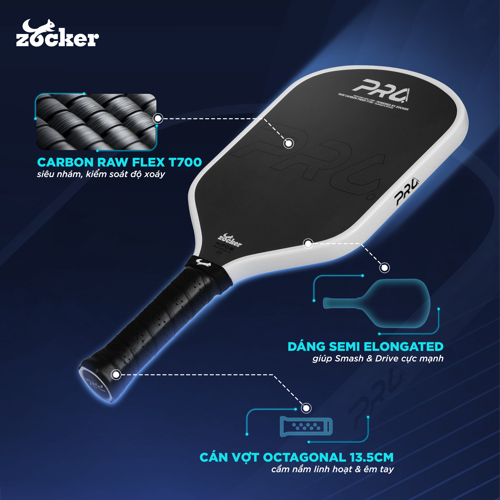 Vợt Pickleball Zocker HP06 Pro Series Power