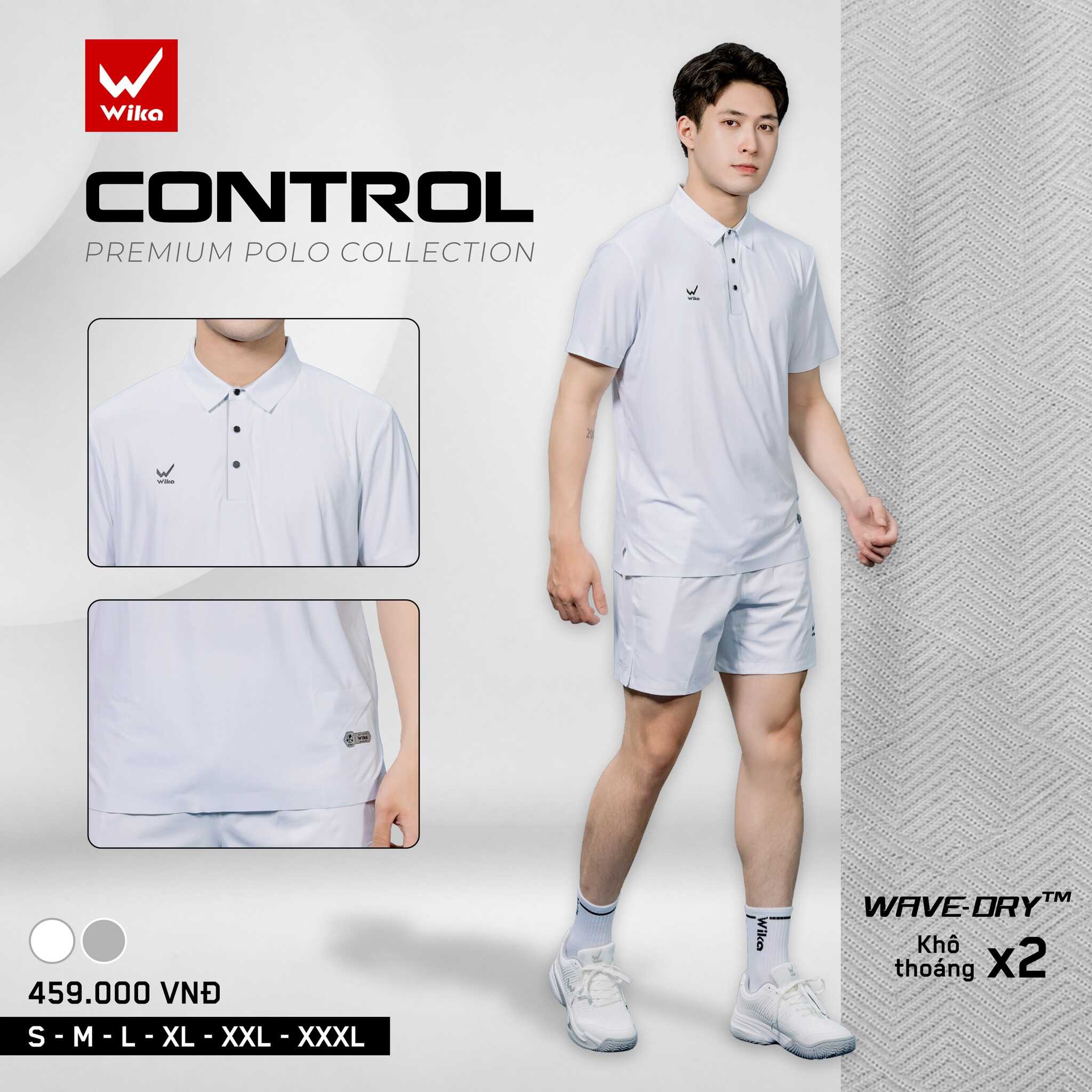 Áo thể thao Polo Wika Control màu Trắng