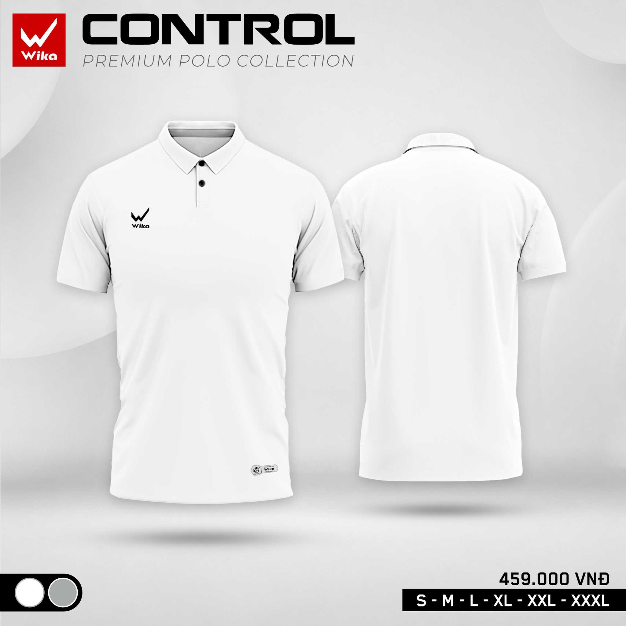 Áo thể thao Polo Wika Control màu Trắng, mặt trước và sau