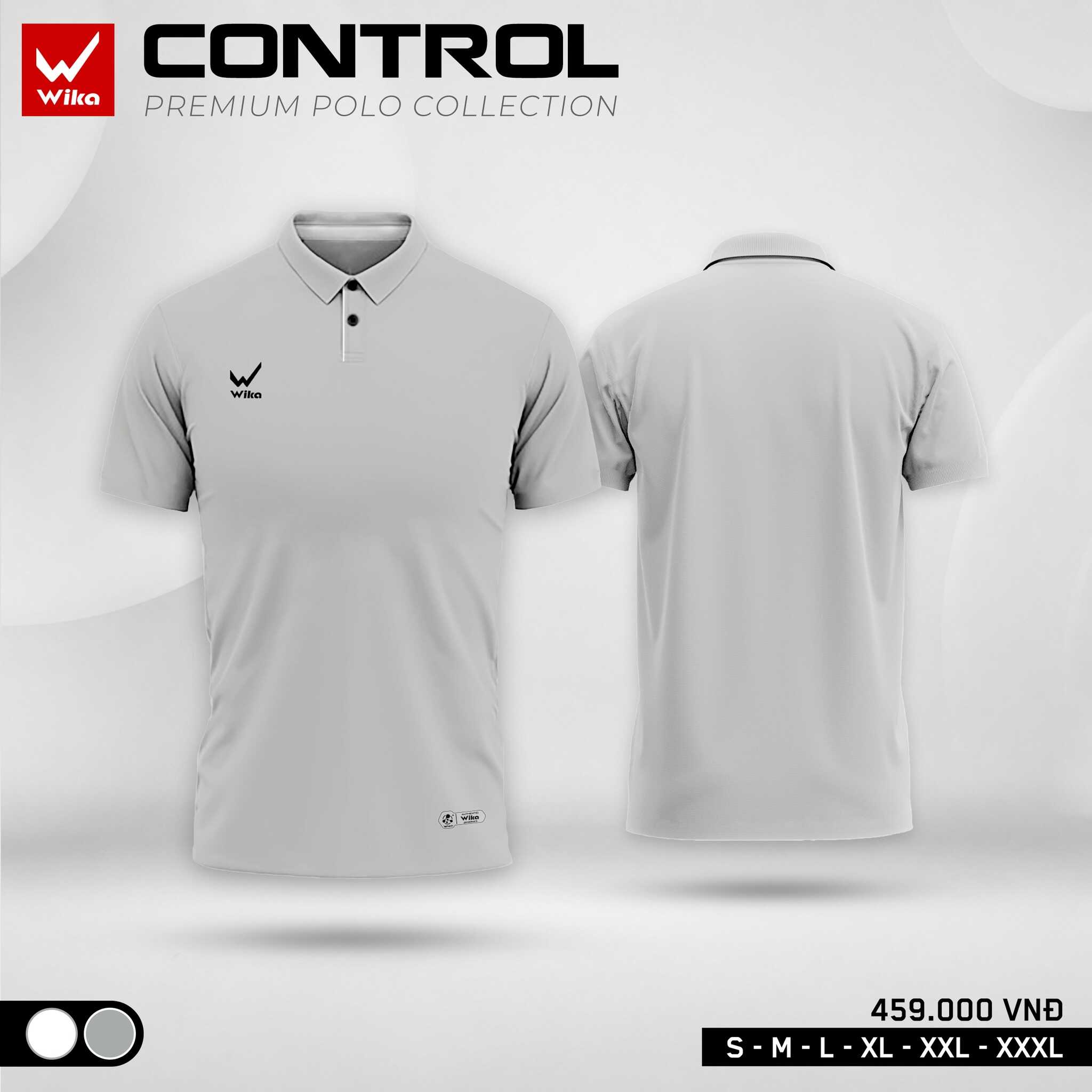 Áo thể thao Polo Wika Control màu Xám, mặt trước và sau