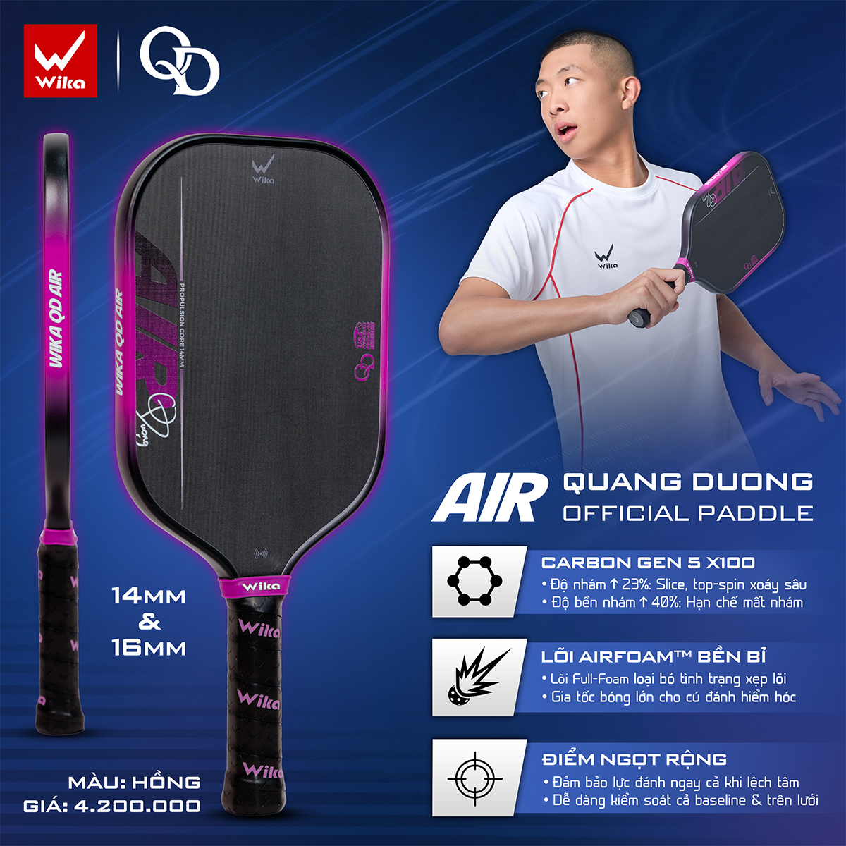 Vợt Pickleball Wika AIR x Quang Dương