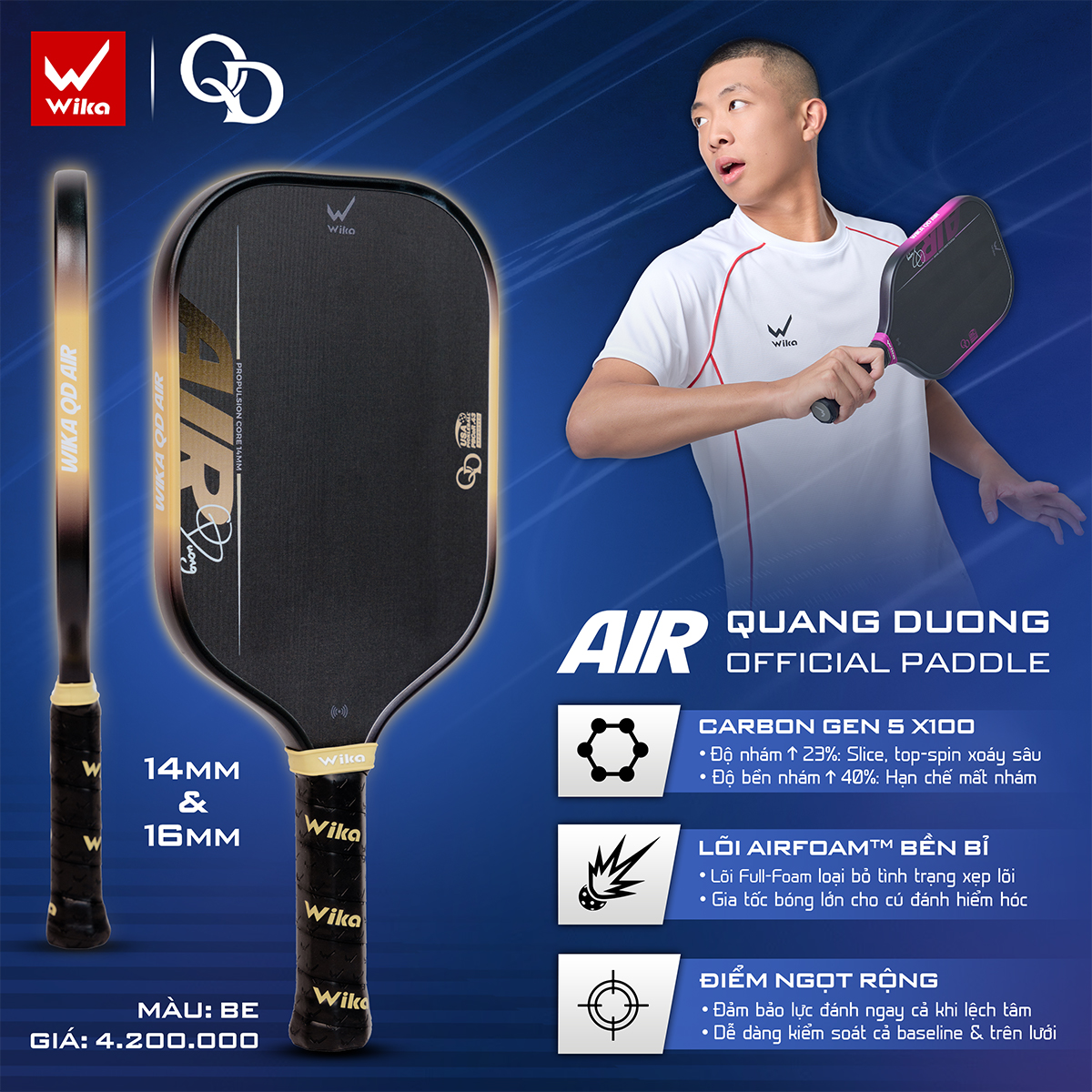Vợt Pickleball Wika AIR x Quang Dương